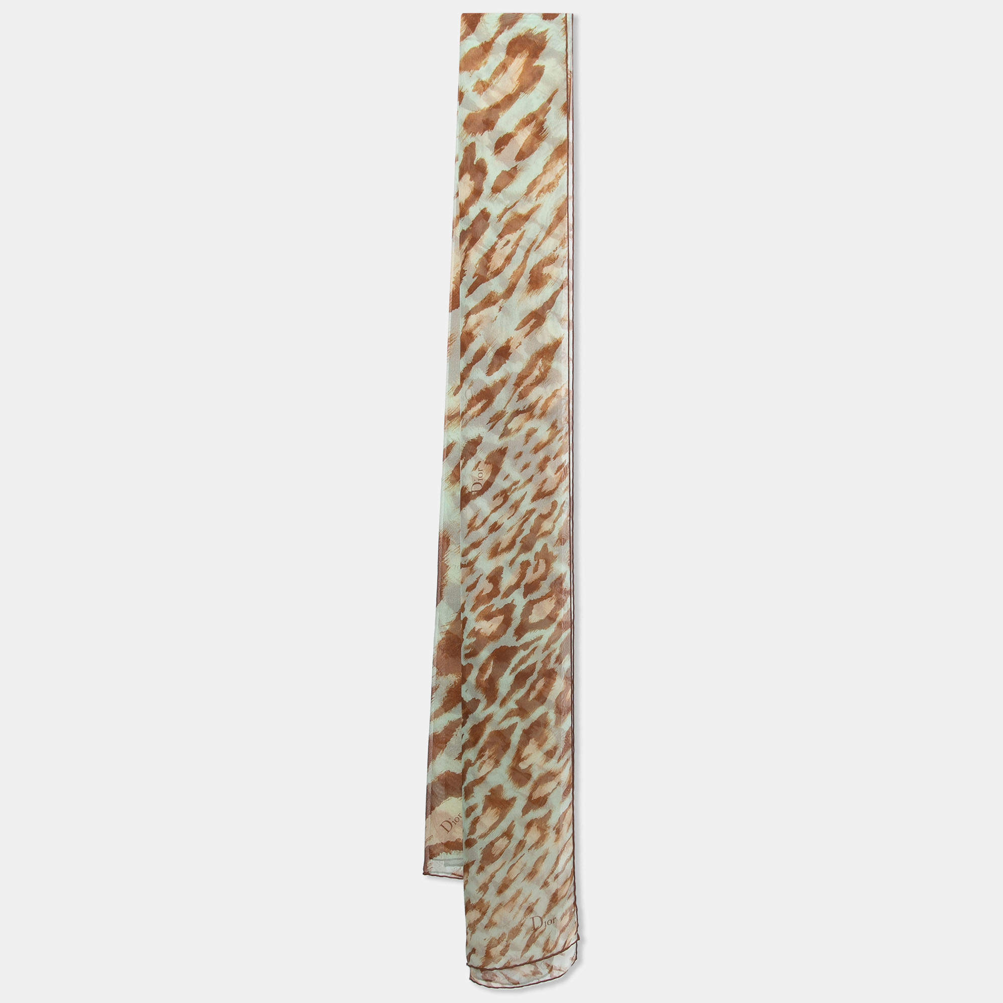 Pre Owned Dior Beige & Yellow Animal Printed Silk Scarf