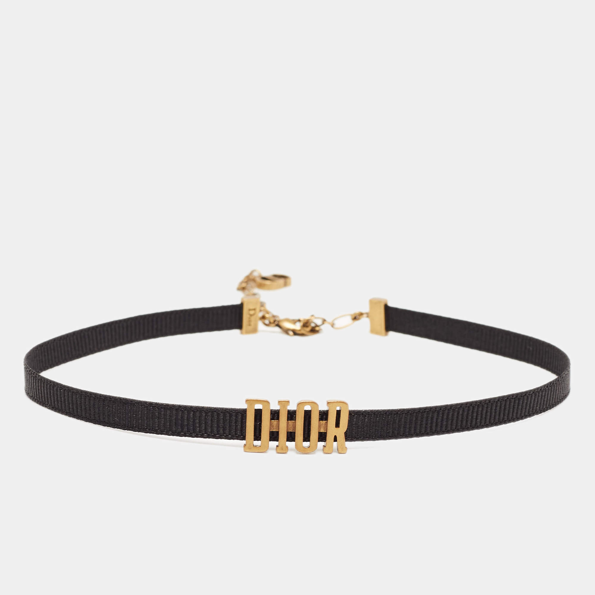 Pre Owned Dior Logo Gold Tone Fabric Choker Necklace
