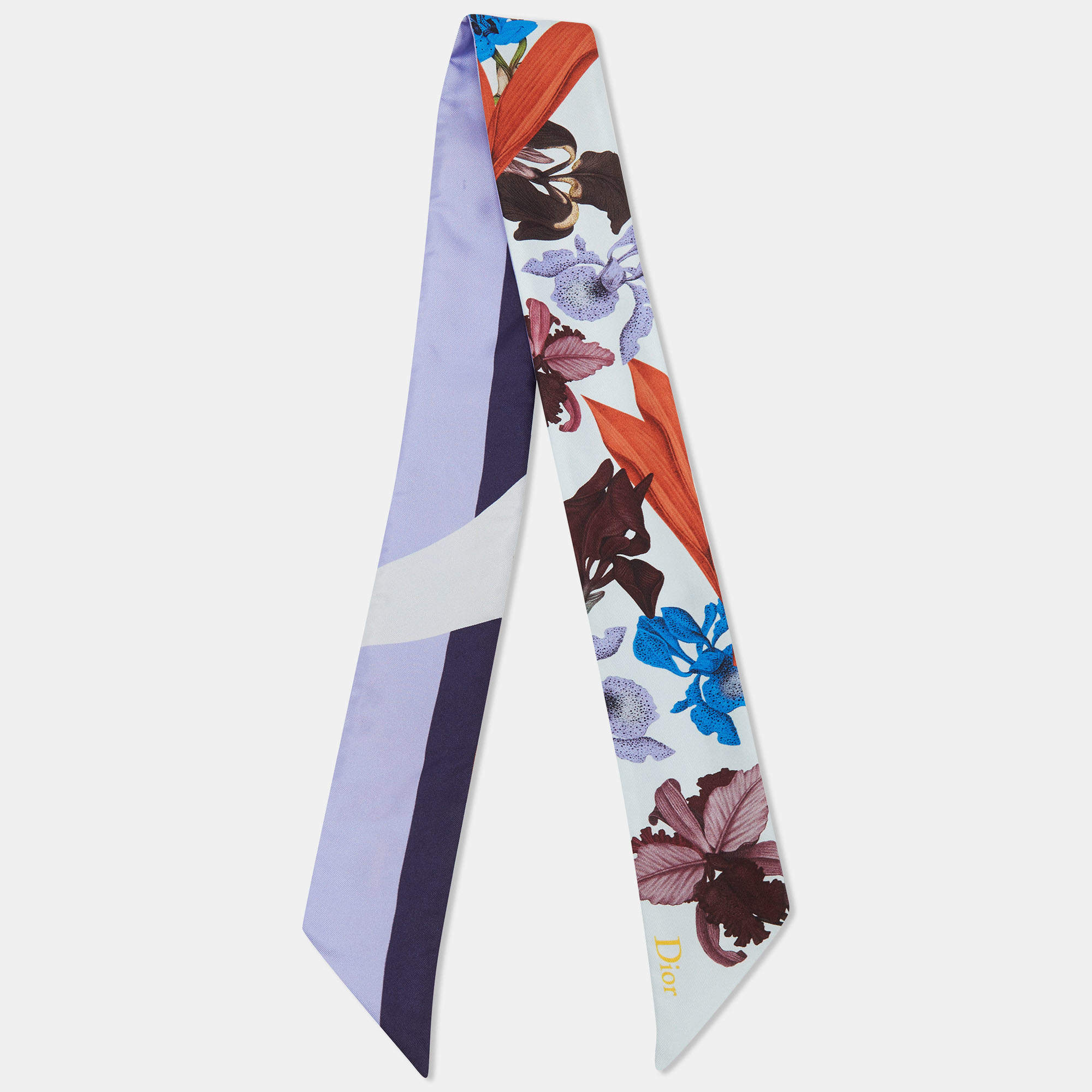 Pre Owned Dior Blue ABCDior 'I' for Iris Floral Print Silk Mitzah Scarf