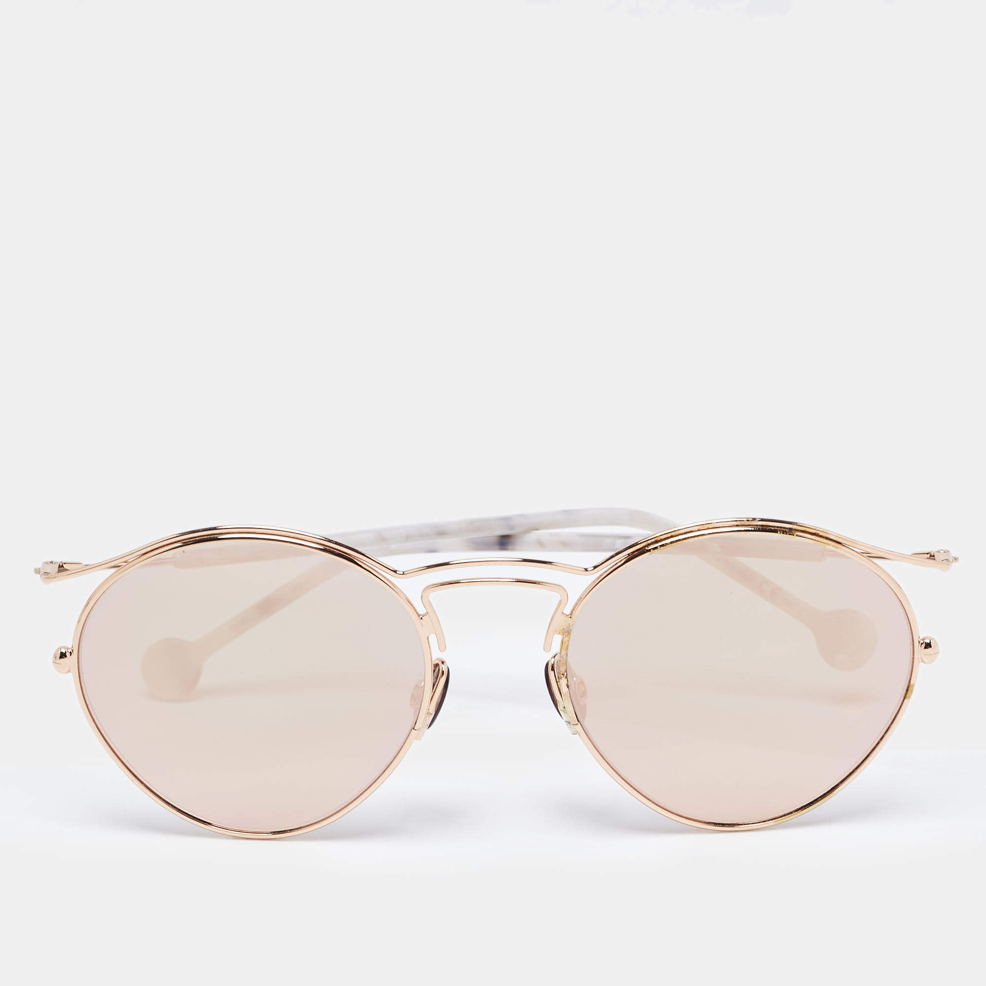 Dior White/Rose Gold Mirrored DDBOJ Frame Round Sunglasses