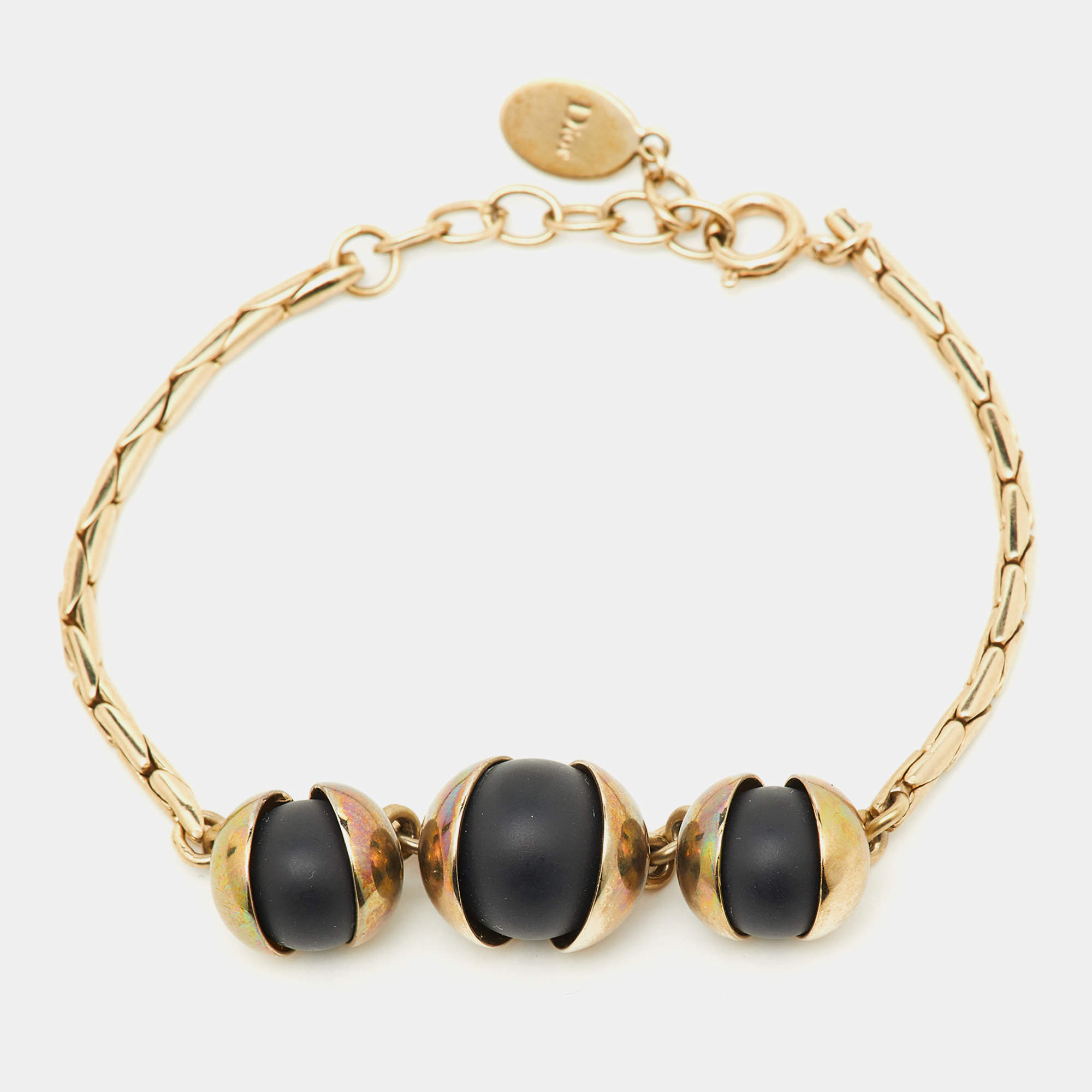 Pre Owned Dior Tribale Black Beads Gold Tone Bracelet