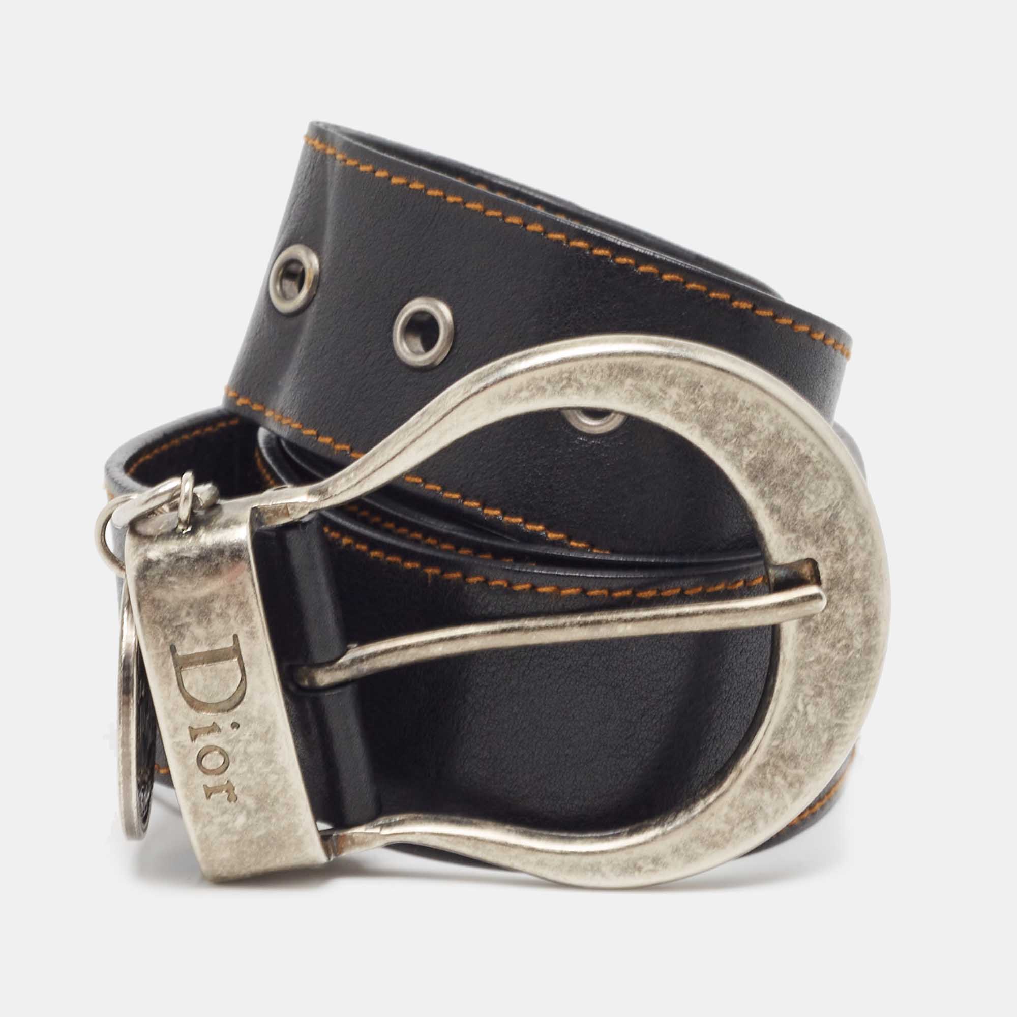 Christian Dior Black Leather Gaucho Belt 85CM