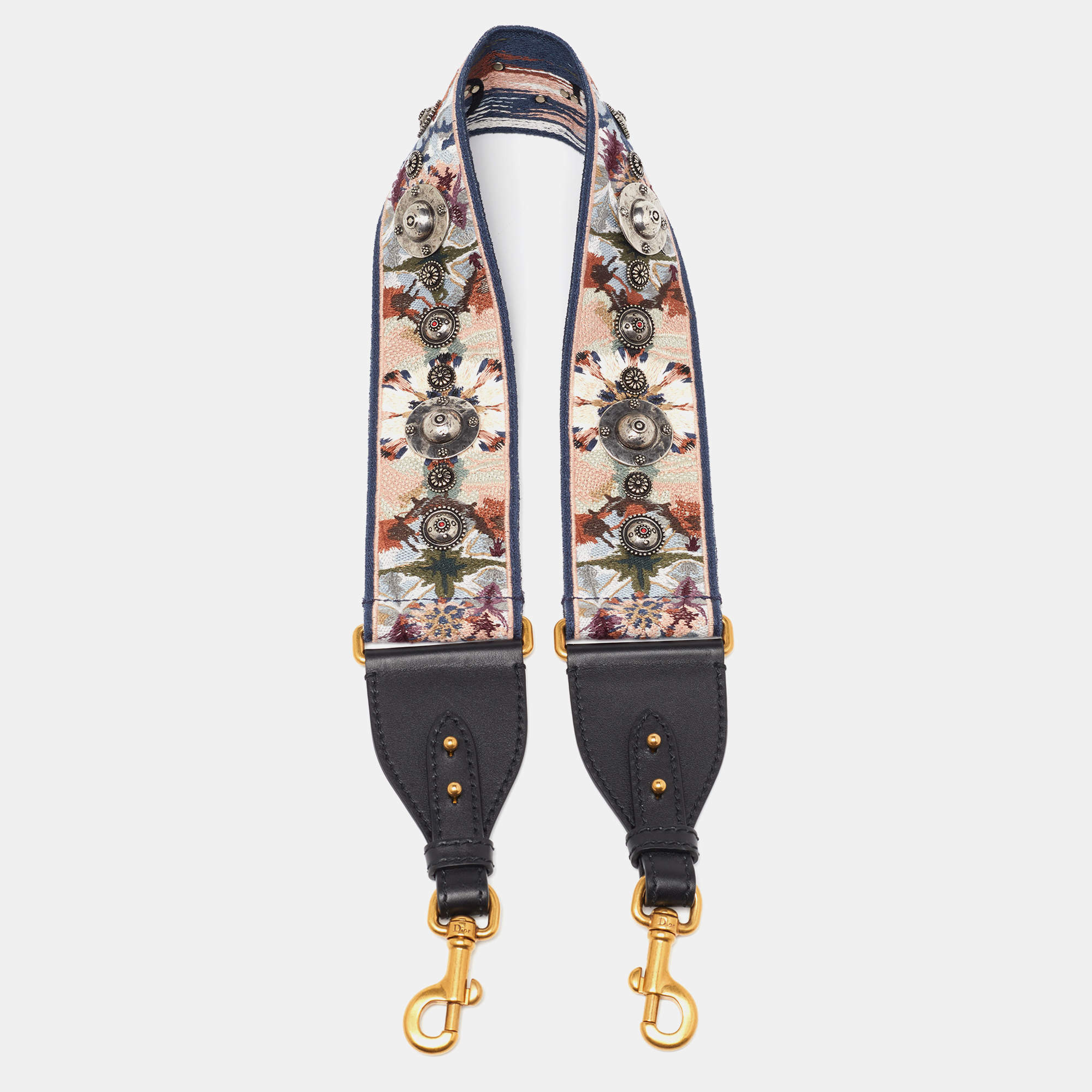 Pre Owned Dior Multicolor Canvas and Leather Studded Shoulder Bag Strap