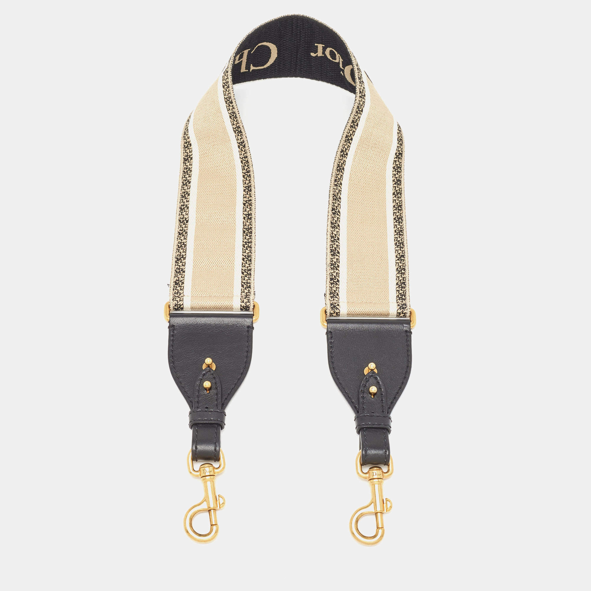 Dior Black/Off White Embroidered Canvas and Leather Shoulder Bag Strap
