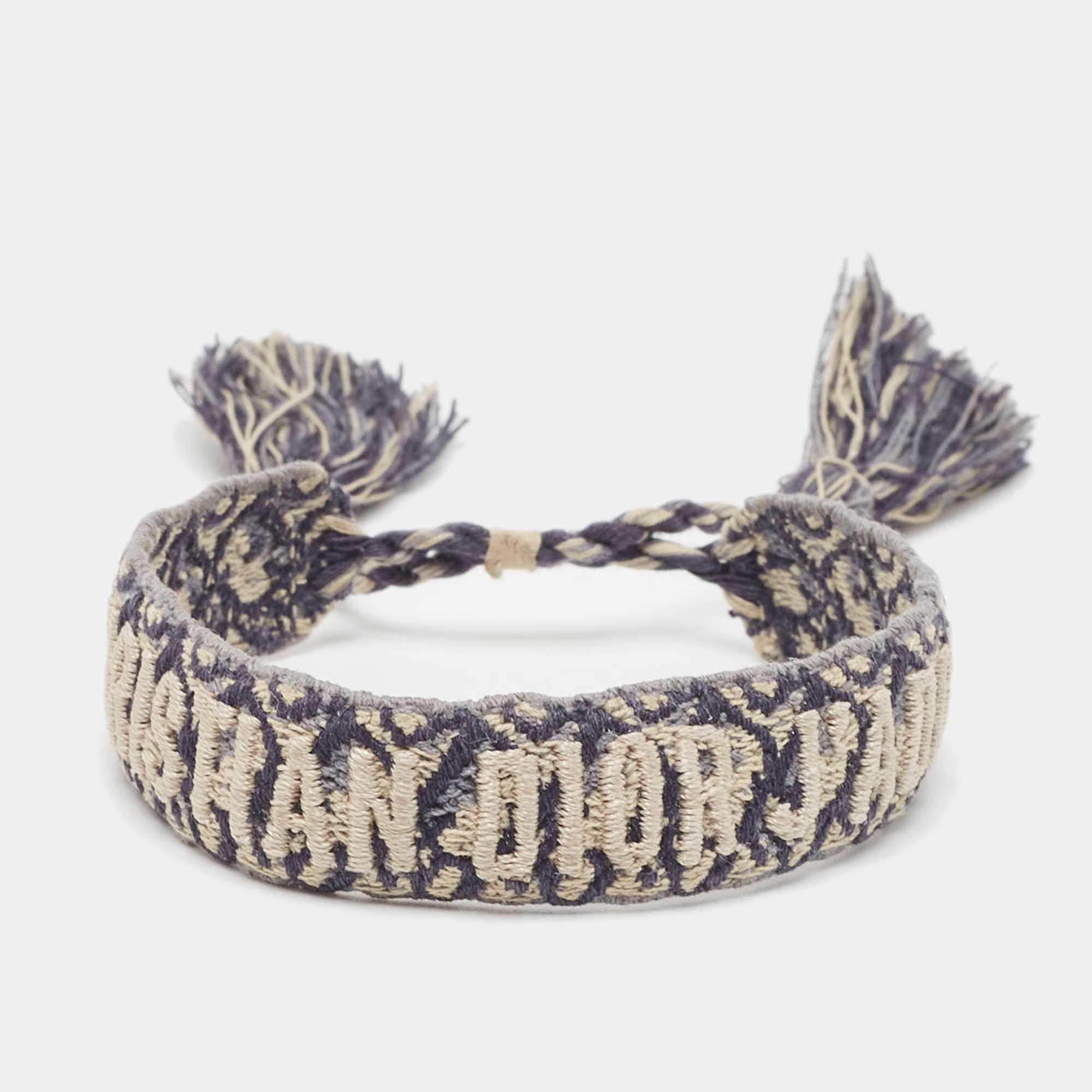 Dior Navy Blue J'Adior Embroidered Adjustable Bracelet