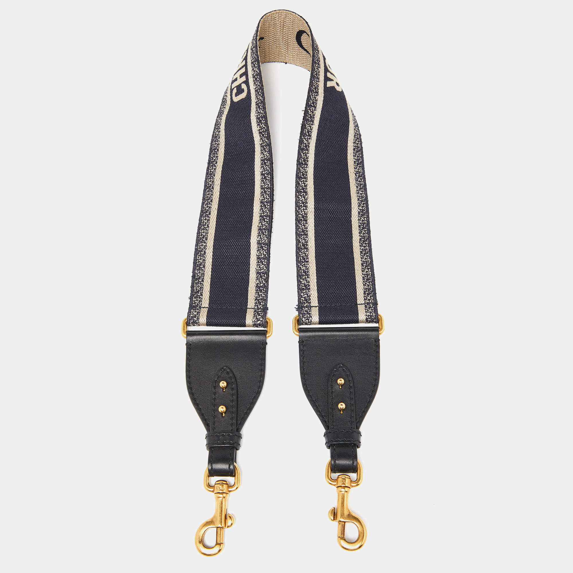 Pre Owned Dior Blue Canvas and Leather Studded Saddle Shoulder Bag Strap