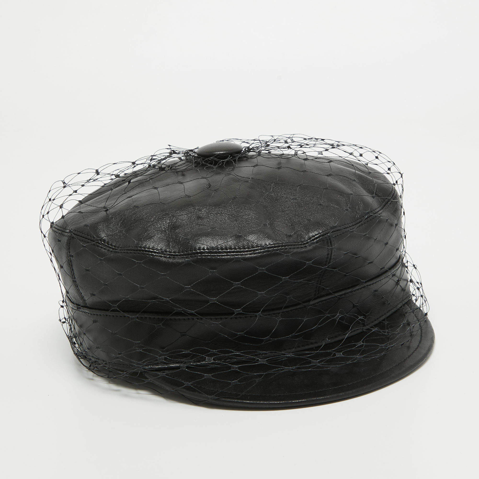 Pre Owned Dior Black Leather Newsboy Veil Cap