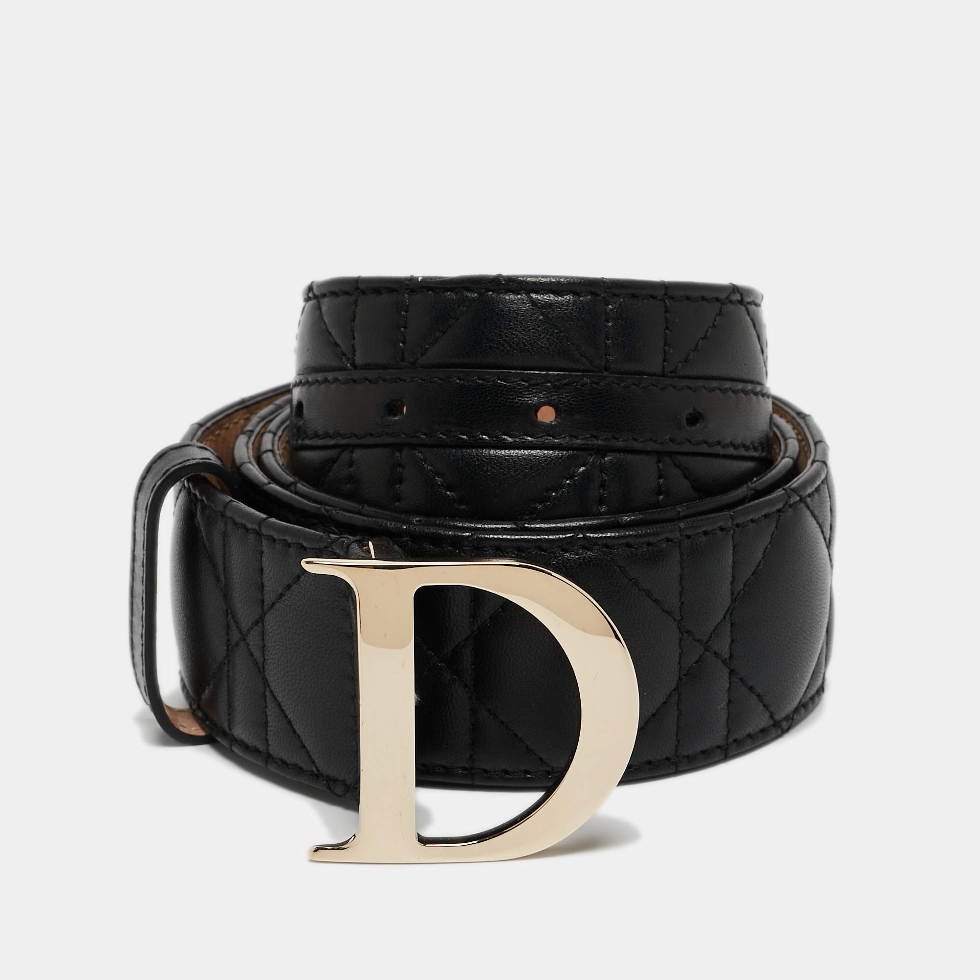 Dior Black Cannage Leather D Buckle Belt 90 CM
