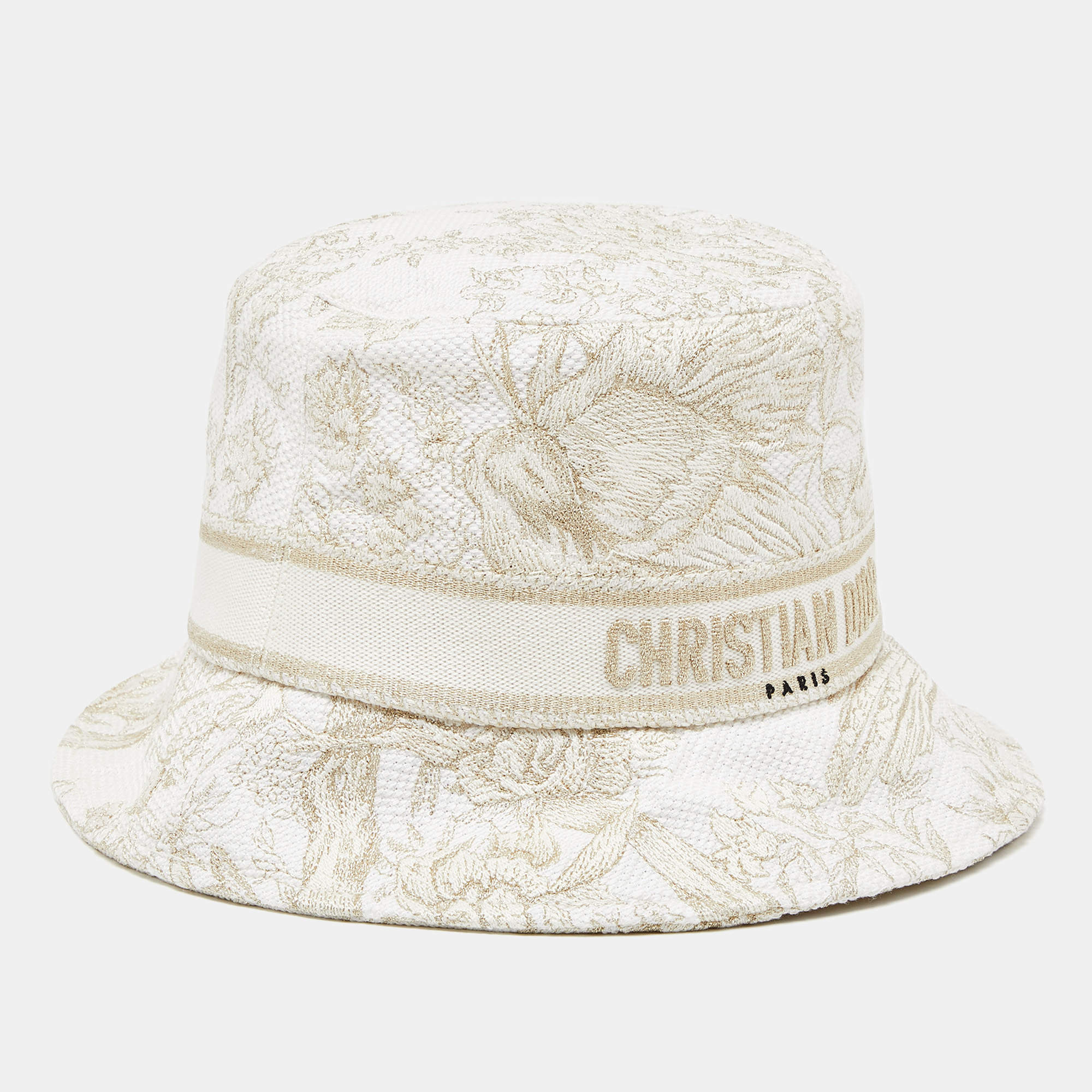 Dior Ivory/Gold Toile de Jouy D Bobby Cotton Bucket Hat 57