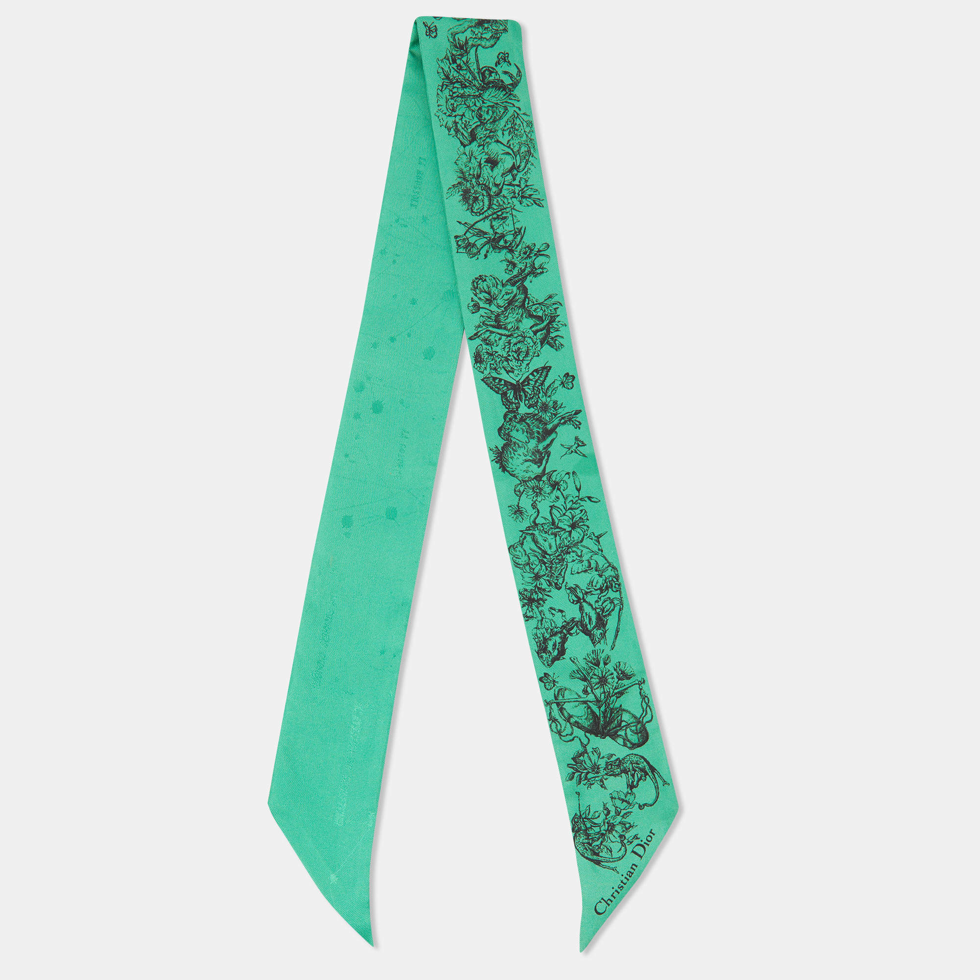 Dior Green Toile de Jouy Zodiac Silk Mitzah Scarf