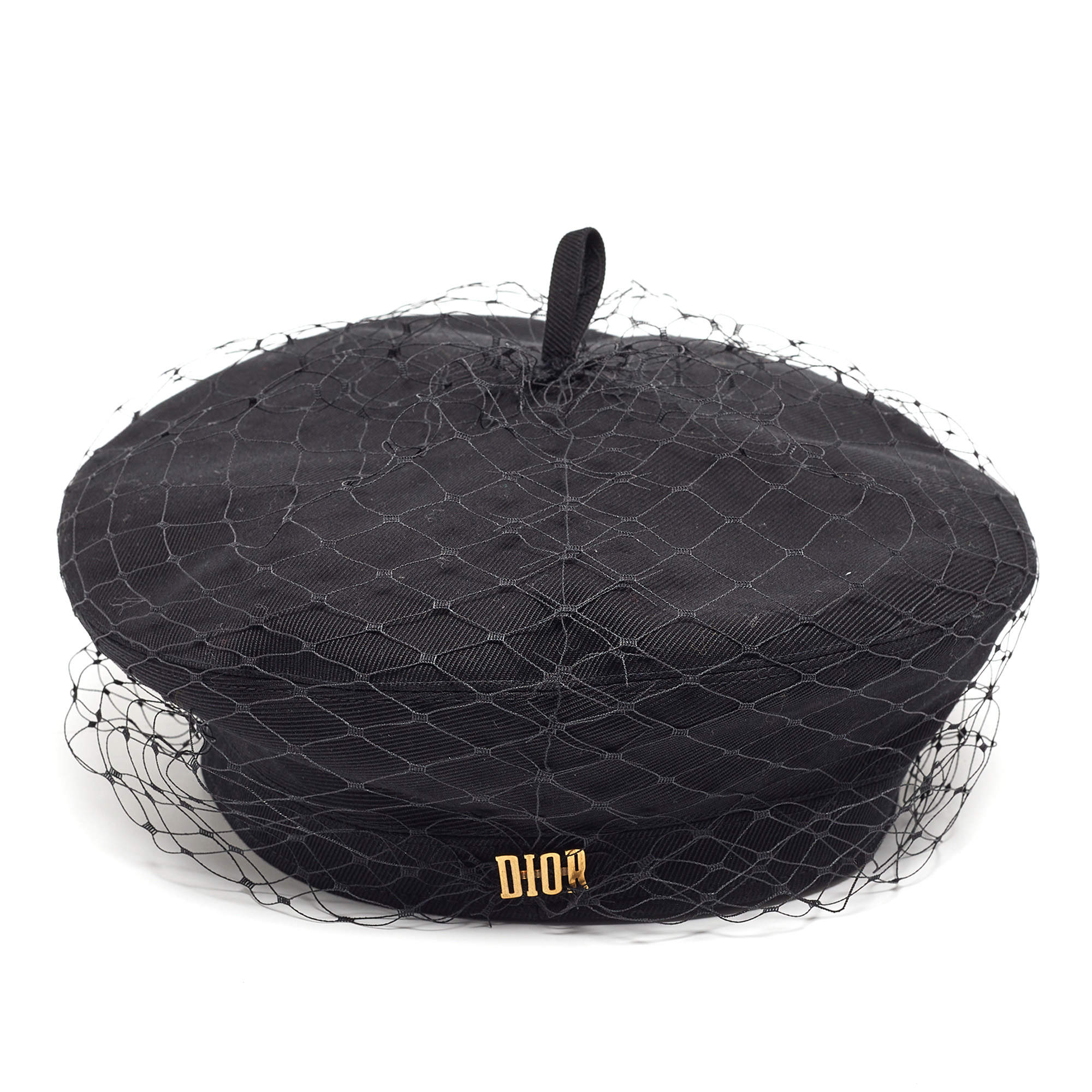 Pre Owned Christian Dior Black Cotton and Mesh Beret Size 58