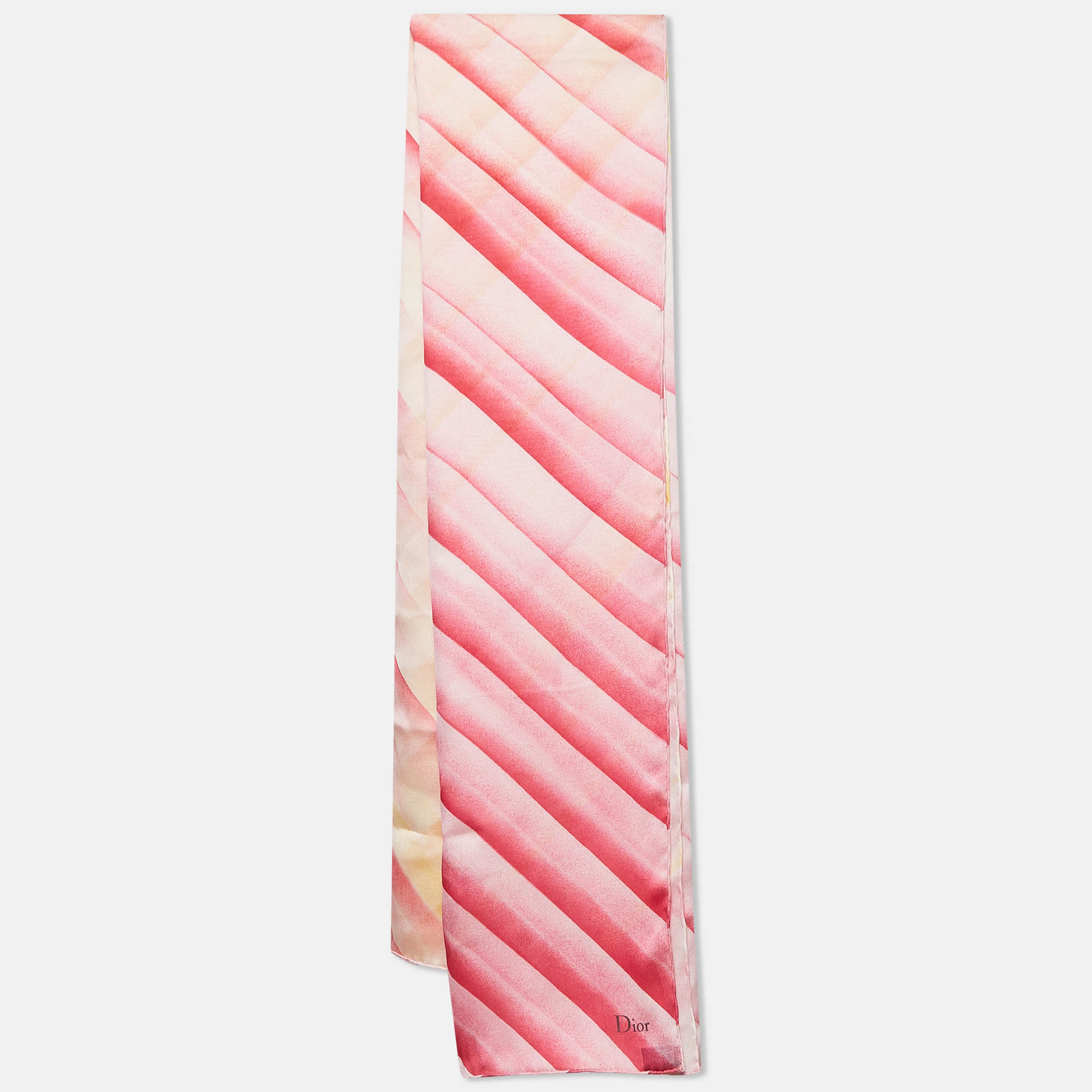 Christian Dior Pink/Yellow Diagonal Stripe Silk Square Scarf 