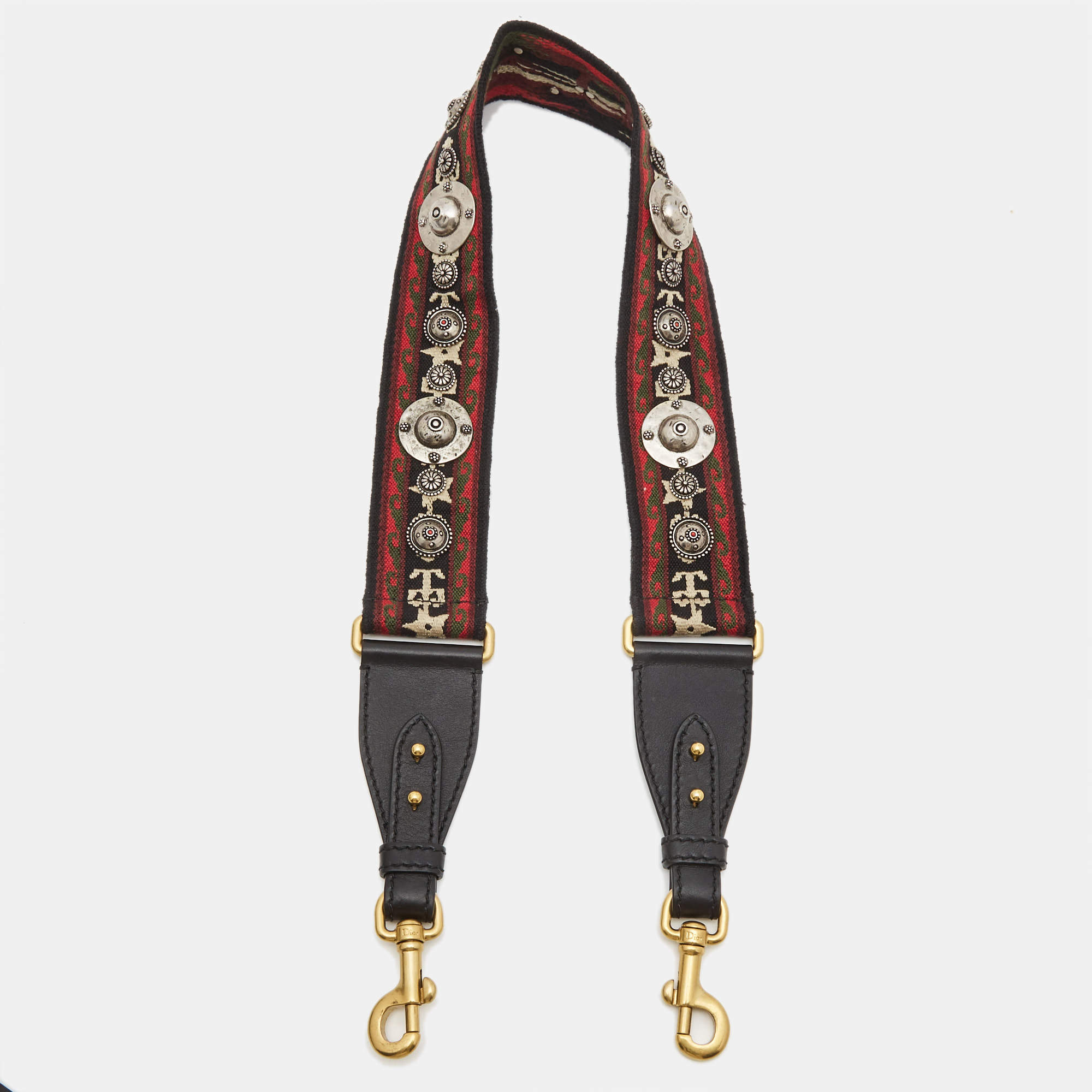 Dior Multicolor Embroidered Canvas and Leather Embellished Shoulder Bag Strap