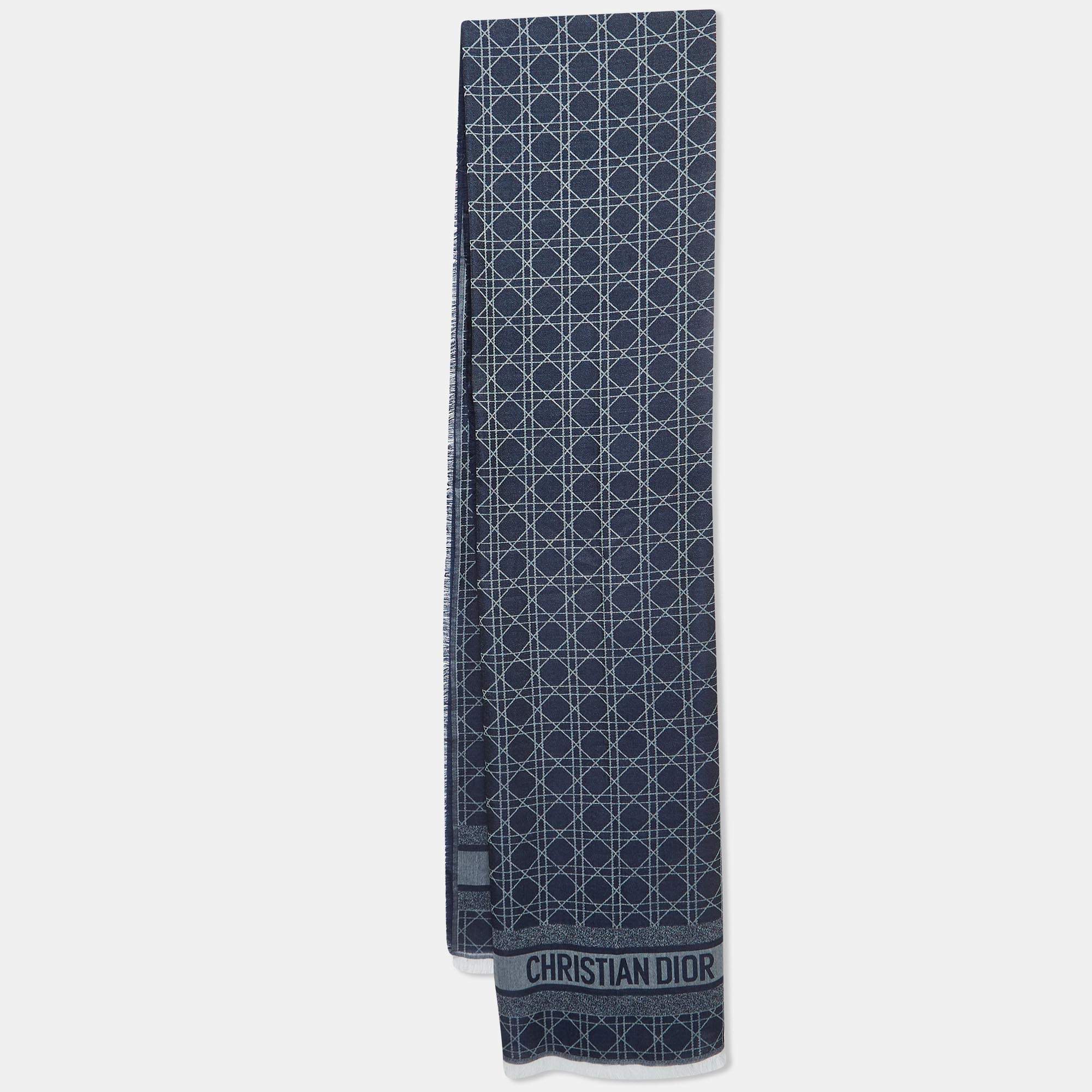 مملوكة مسبقًا Christian Dior Blue Patterned Cashmere Blend Scarf 