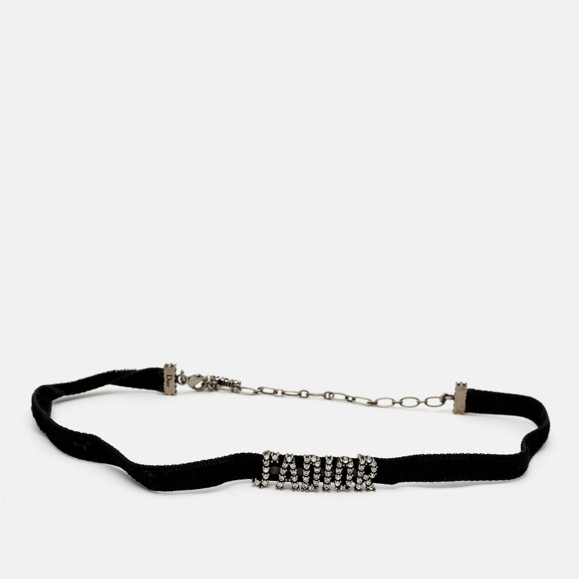 Pre Owned Dior J'adior Crystal Studded Black Velvet Choker Necklace