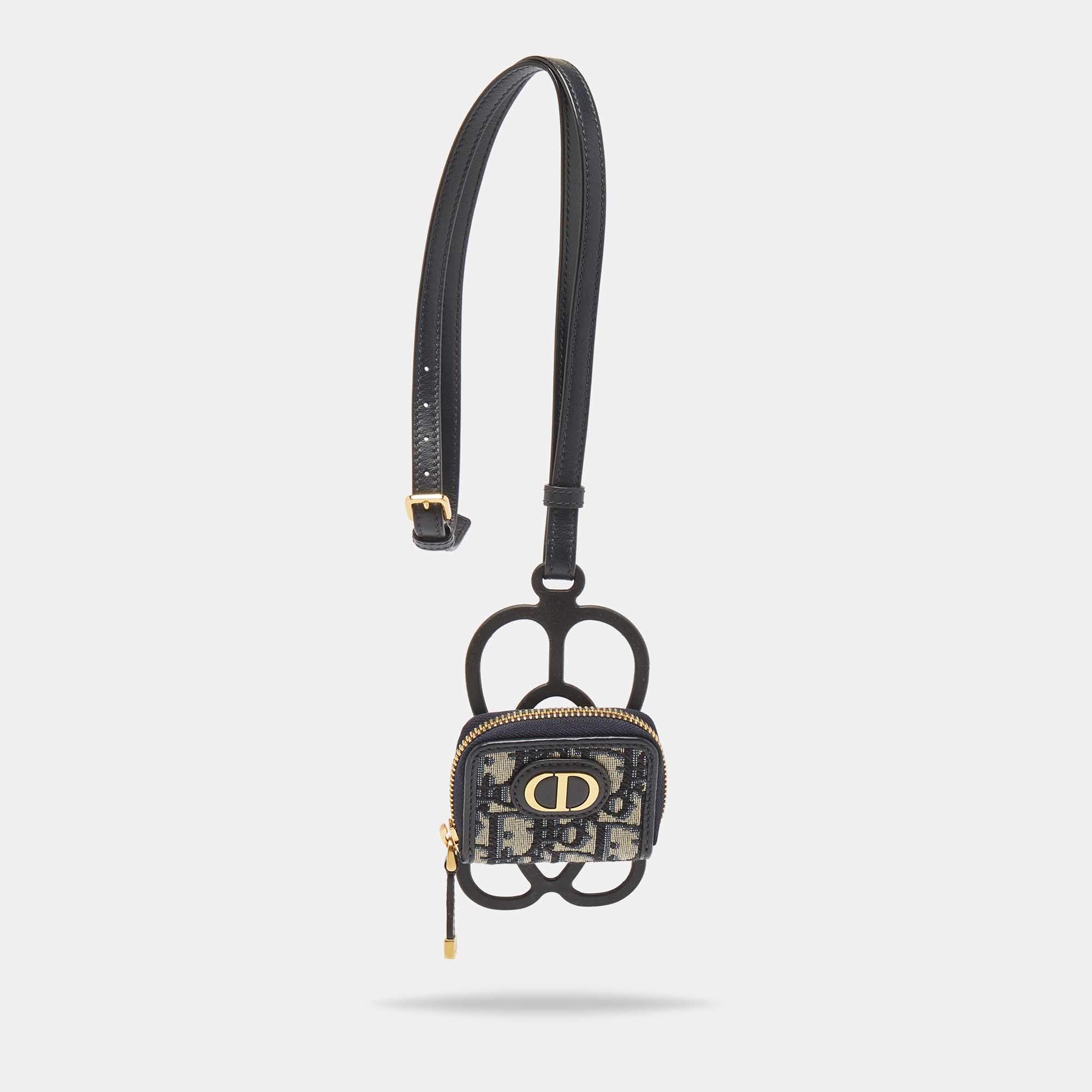 Dior Black/Navy Blue Oblique Canvas and Rubber 30 Montaigne Phone Cover with Airpods Pro Case