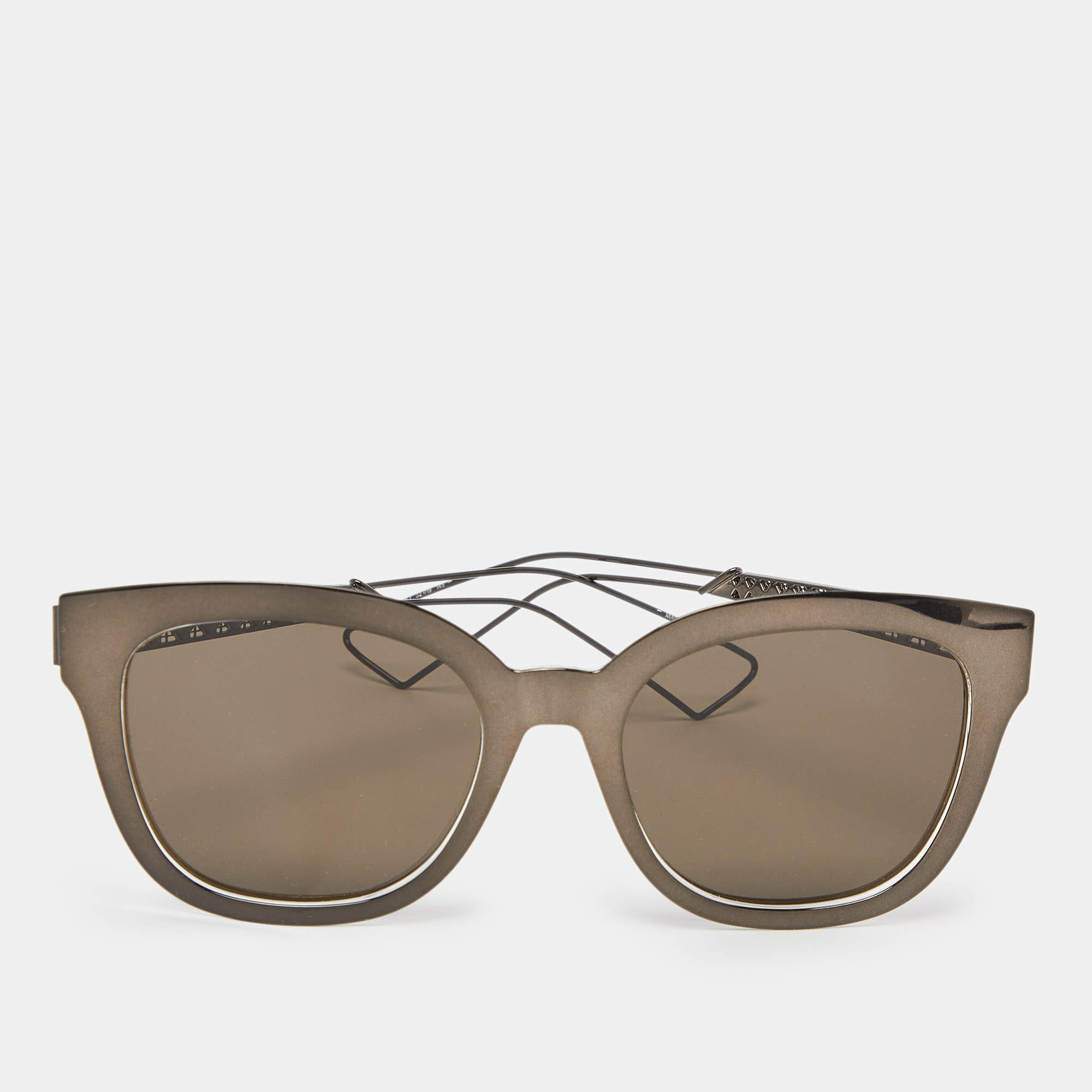 Pre Owned Dior Gunmetal Tone/Brown TGTEJ Diorama 1 Cat-Eye Sunglasses