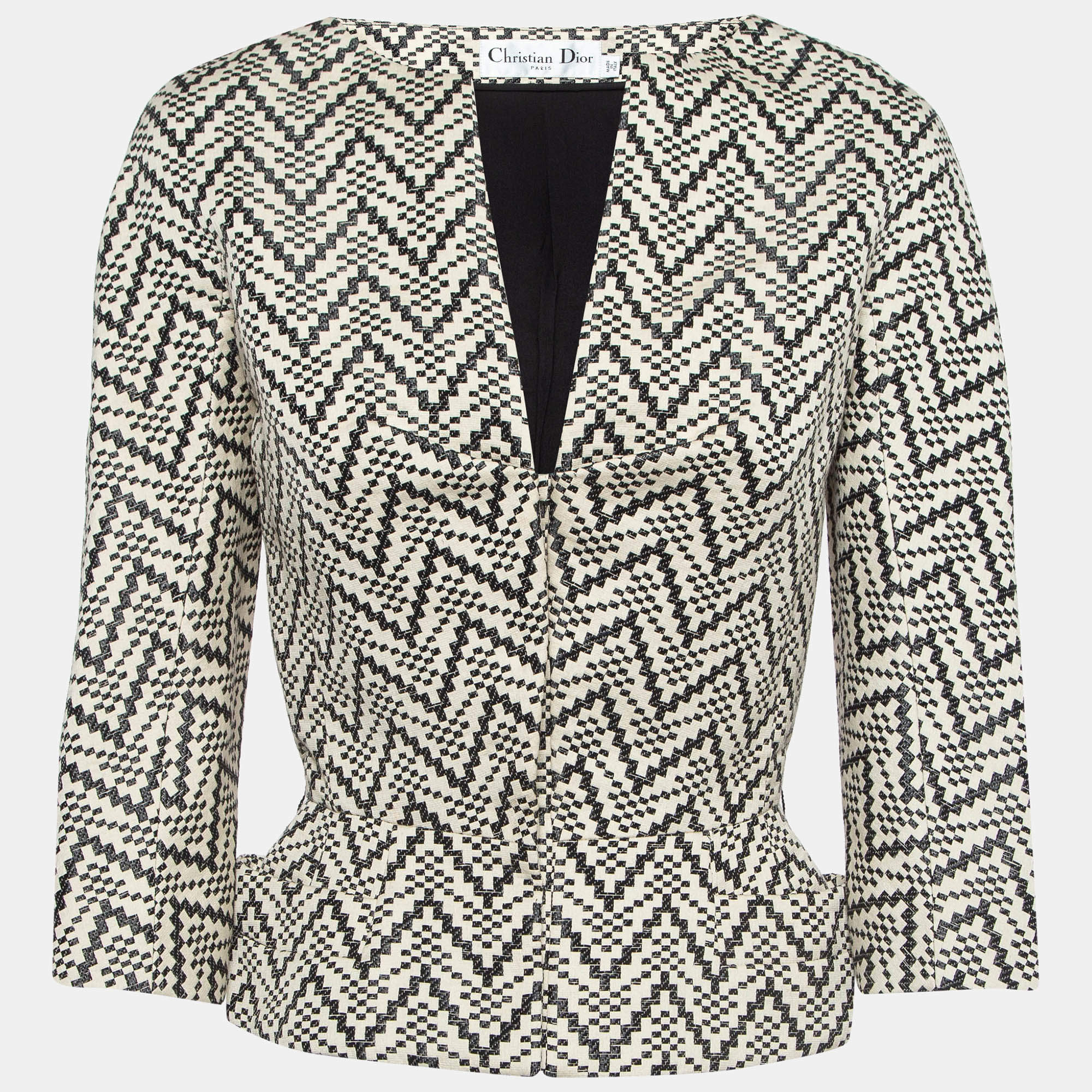 Christian Dior Cream/Black Pixel Pattern Cotton Blend Flared Jacket S