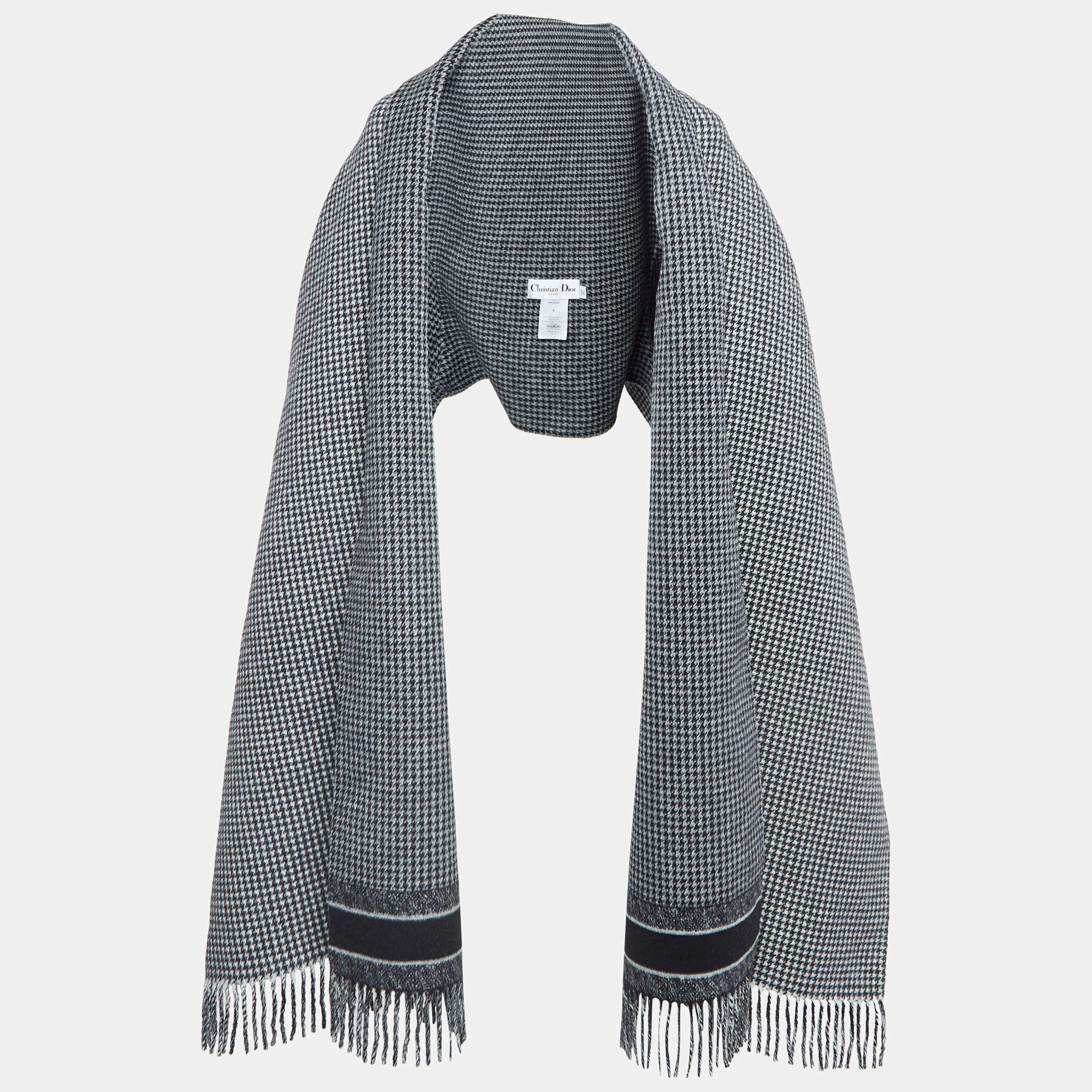 Christian Dior Wool Blend Herringbone Fringed Poncho M