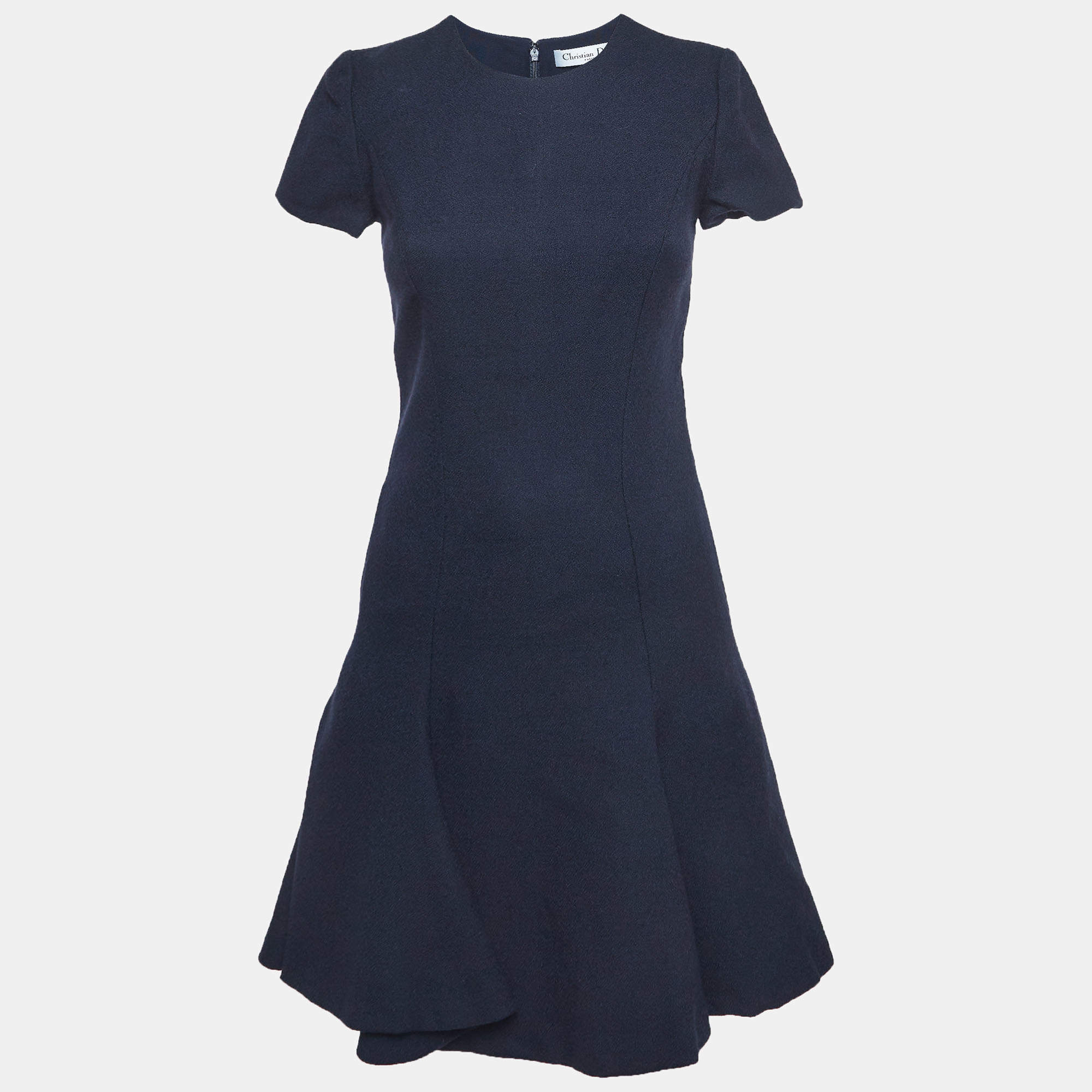 Pre Owned Christian Dior Navy Blue Wool Flared Mini M