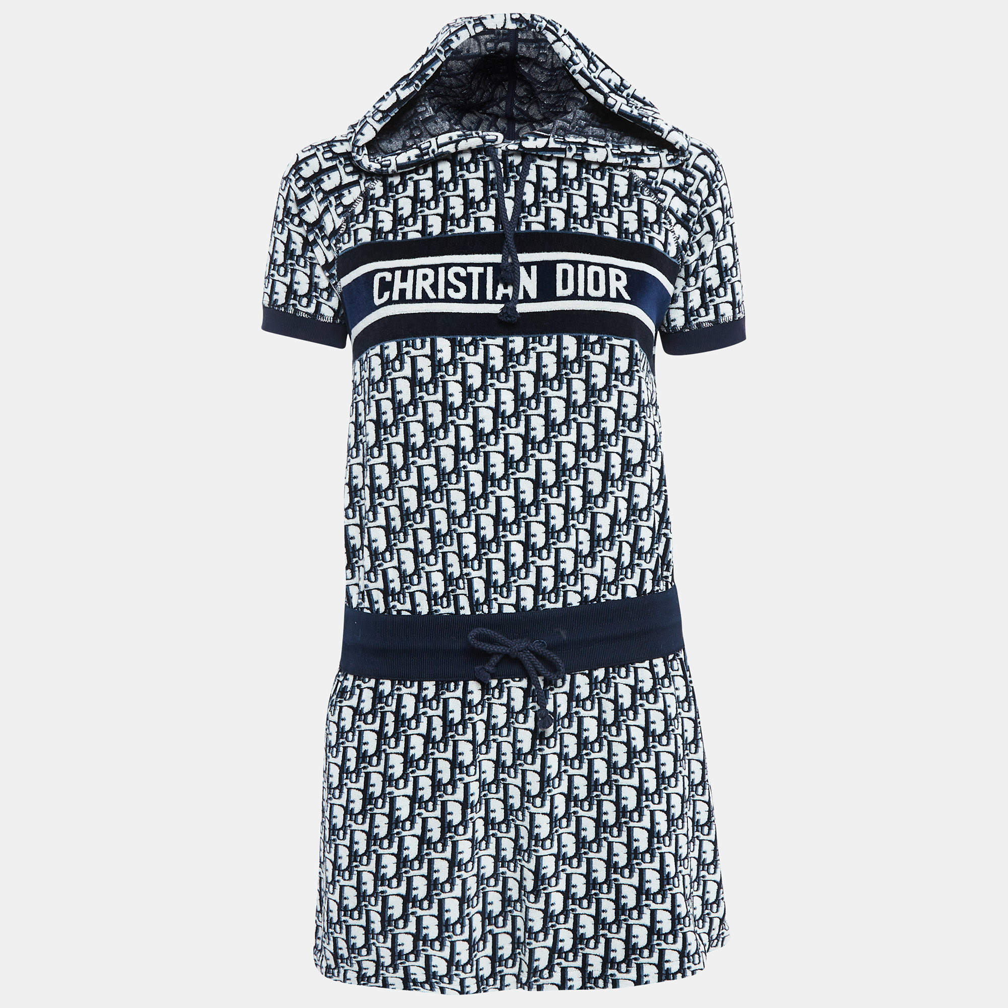 مملوكة مسبقًا Dior Navy Blue Oblique Cotton Terry Hooded Dress XS