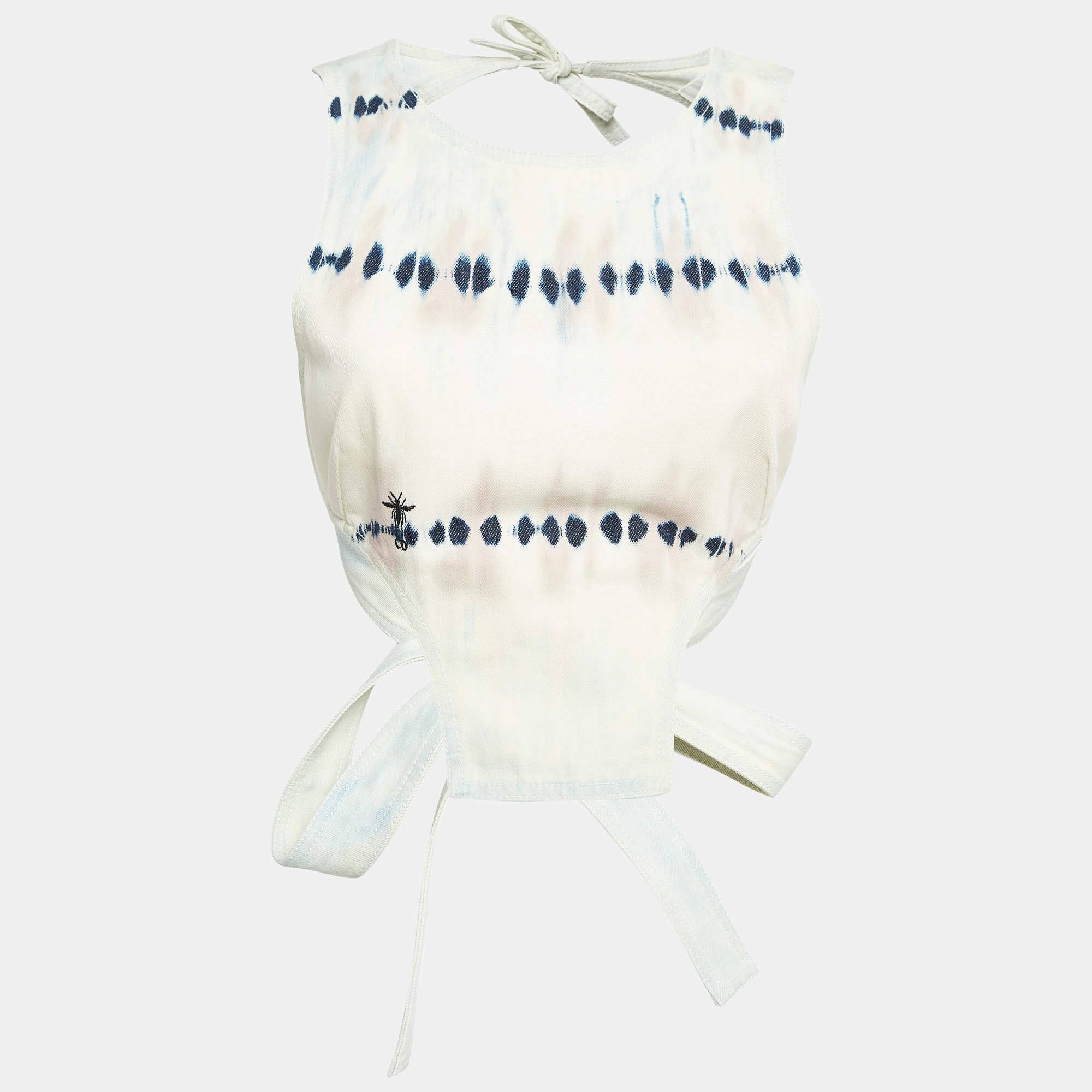 Pre Owned Dior Grey Tie-Dye Denim Tie-Up Open Back Top S
