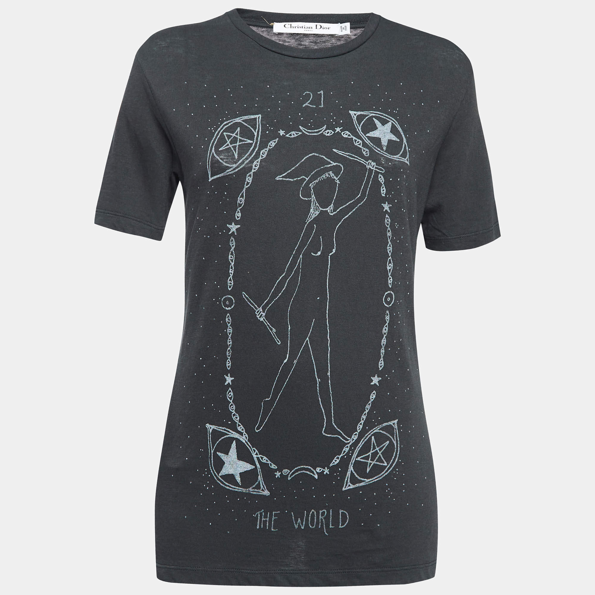 مملوكة مسبقًا Dior Dark Grey Printed Cotton Jersey T-Shirt XS
