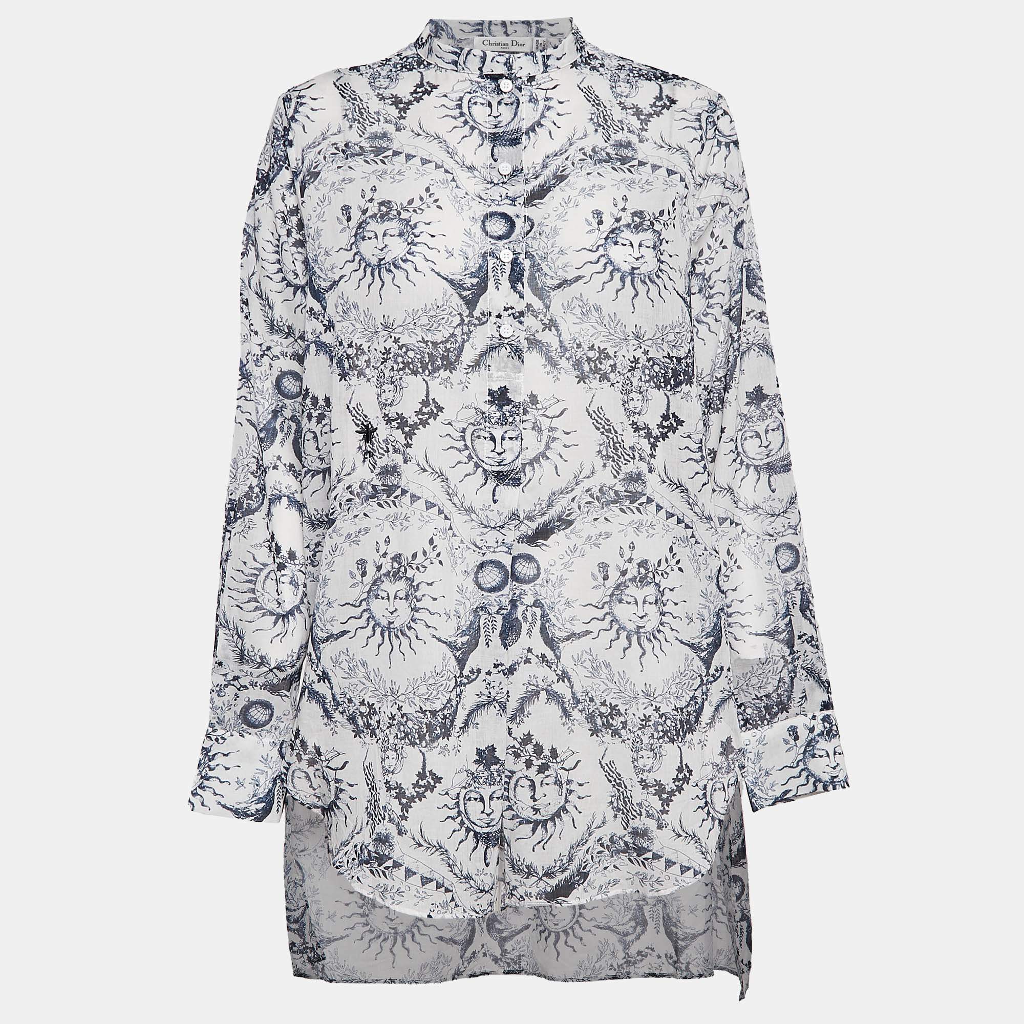 Pre Owned Christian Dior Blue Cotton Muslin Dioriviera Long Blouse M