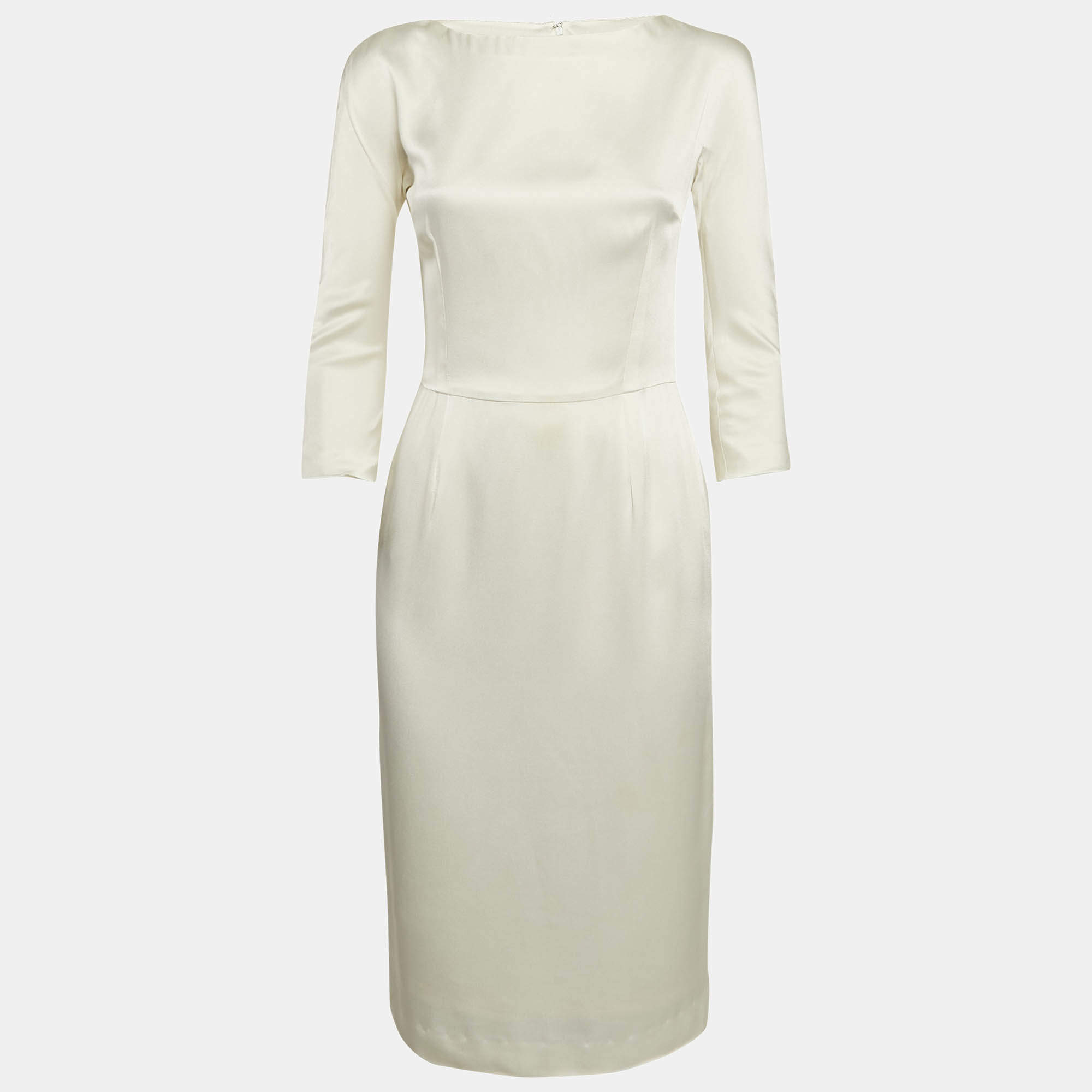 Pre Owned Christian Dior Cream Satin Flared Short Dress M