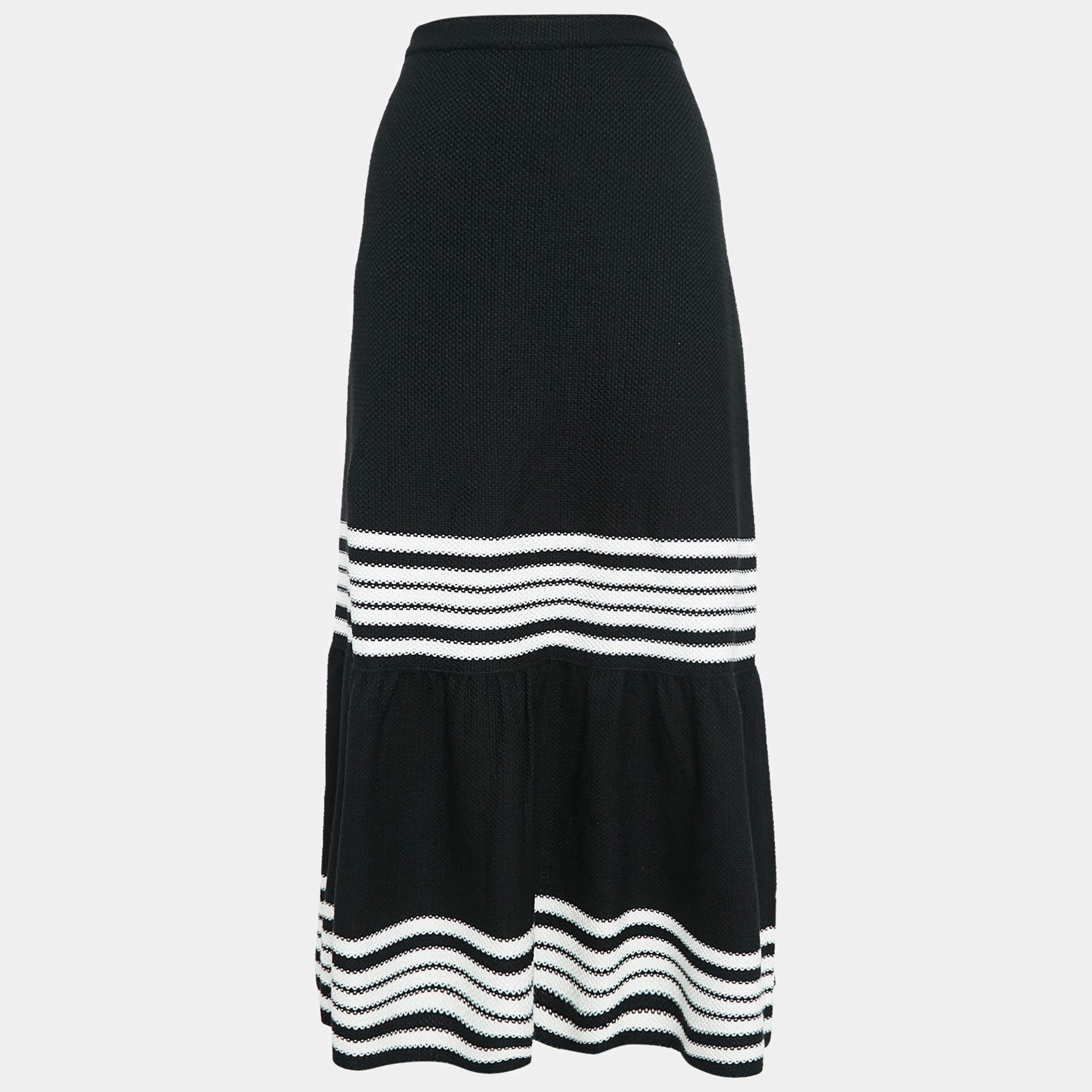 مملوكة مسبقًا Dior Black/White Striped Cotton and Silk Midi Skirt M