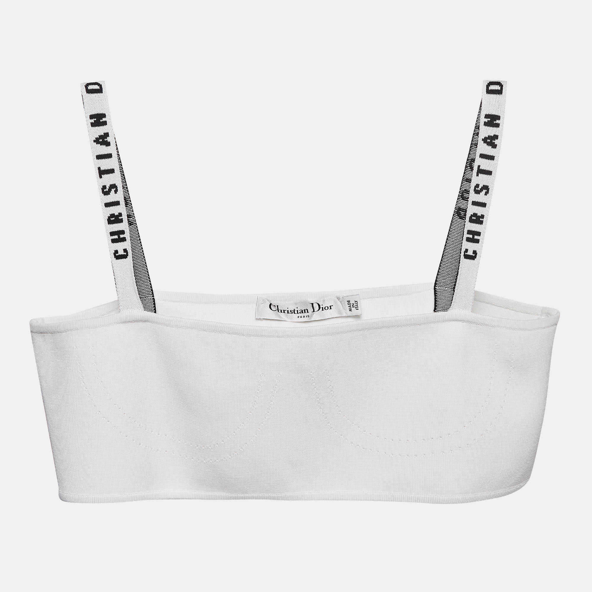 Christian Dior White Logo Strap Stretch Knit Bralette Top XS