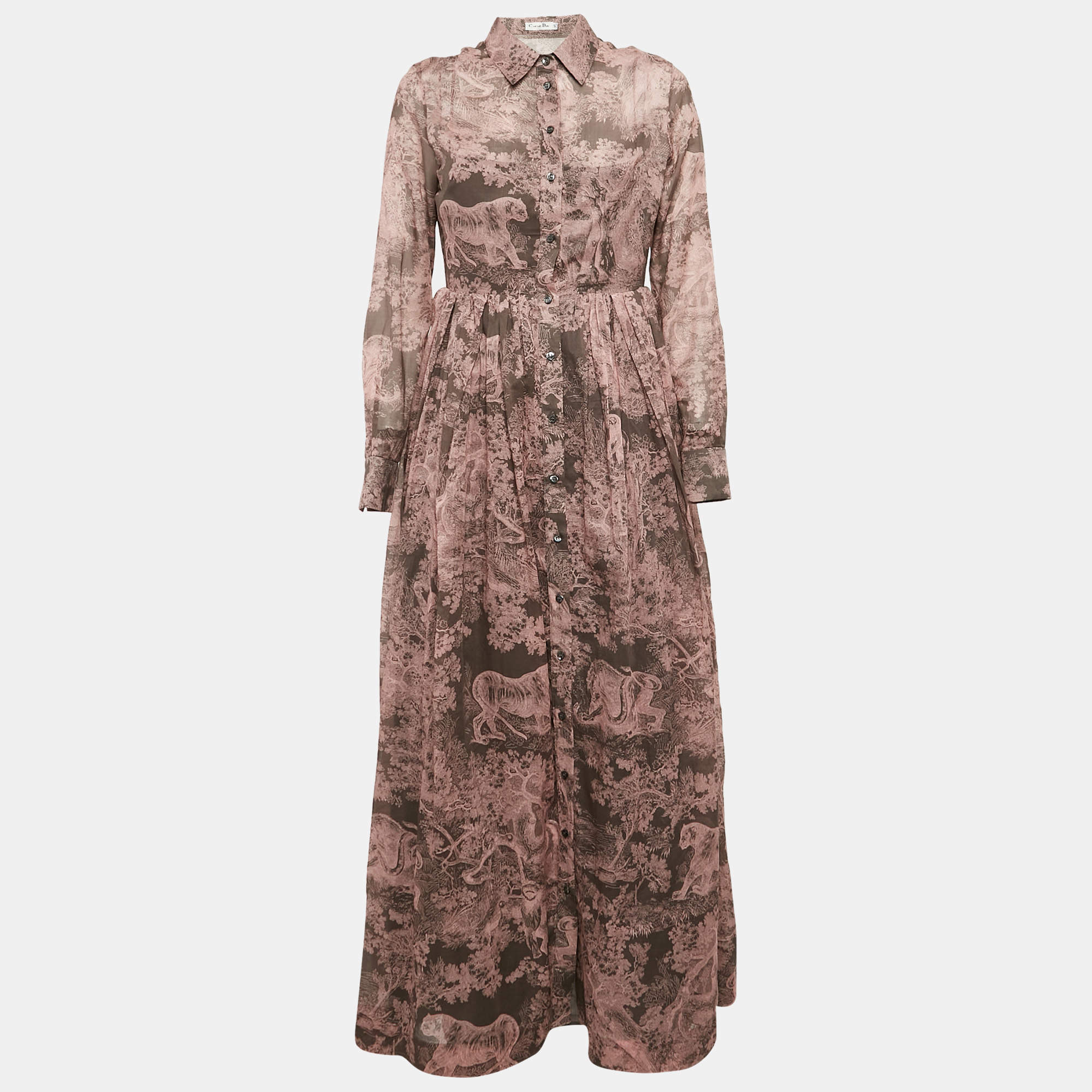 Christian Dior Pink Printed Cotton Dioriviera Toile de Jouy Maxi Shirt Dress M