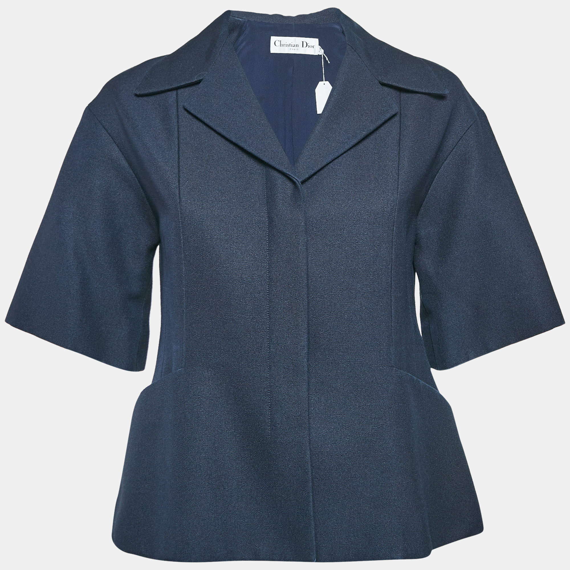 Pre Owned Dior Navy Blue Textured Silk Single Breasted Jacket M