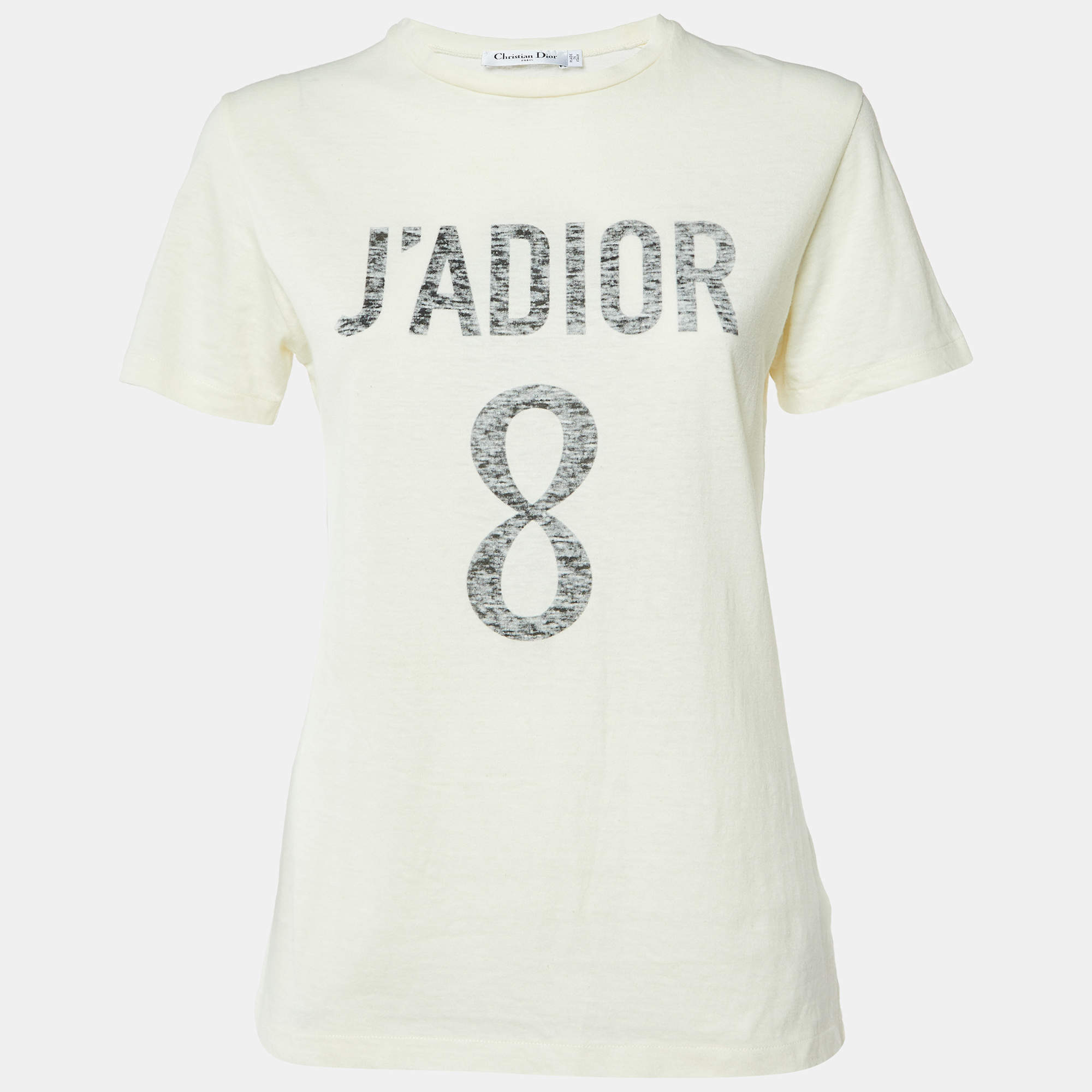 Pre Owned Dior Cream J'Adior 8 Print Cotton & Linen Crew Neck T-Shirt XS 