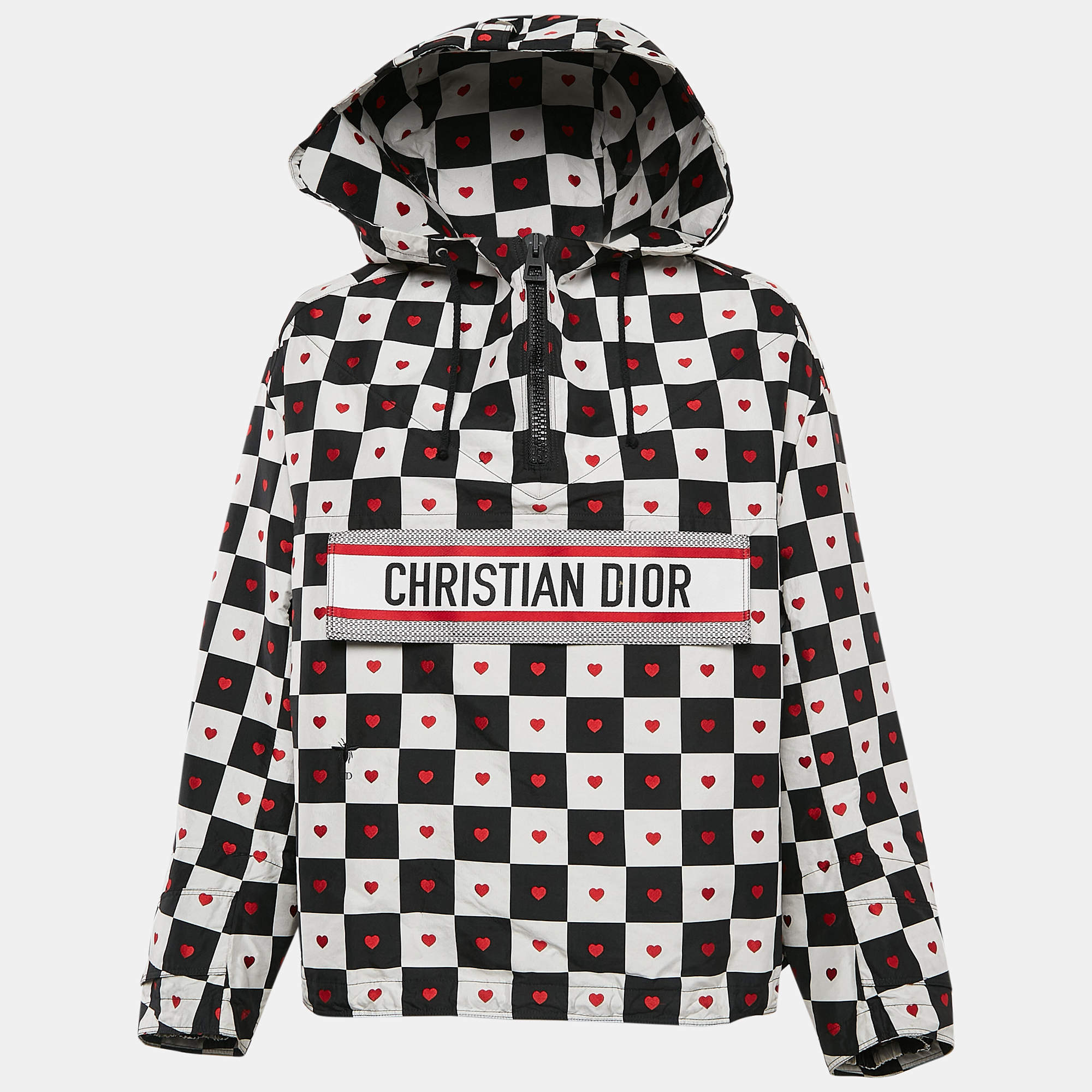Dior Black/White Amour Heart Check Synthetic Anorak Hoodie XS