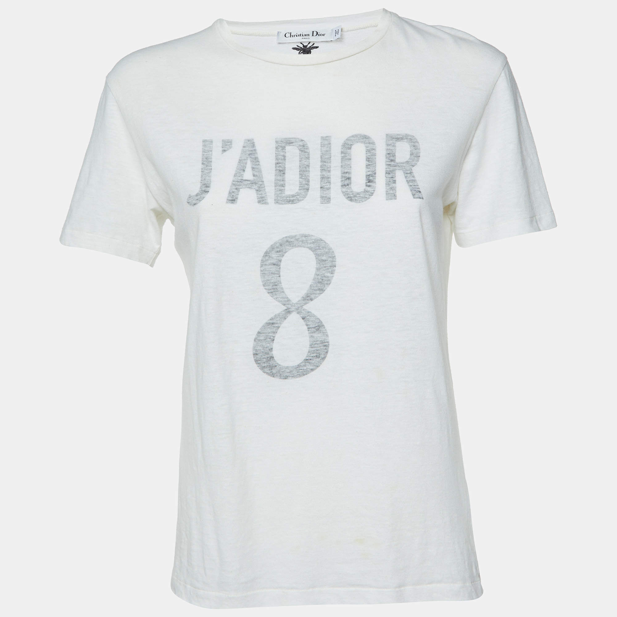 Dior Ivory J'Adior 8 Print Cotton & Linen Crew Neck T-Shirt S
