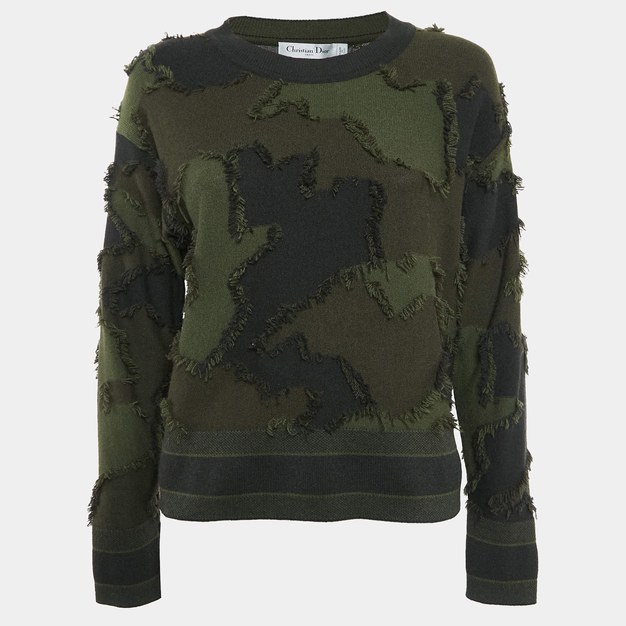Christian Dior Green Camouflage Fil-Coupe Cashmere Sweatshirt S