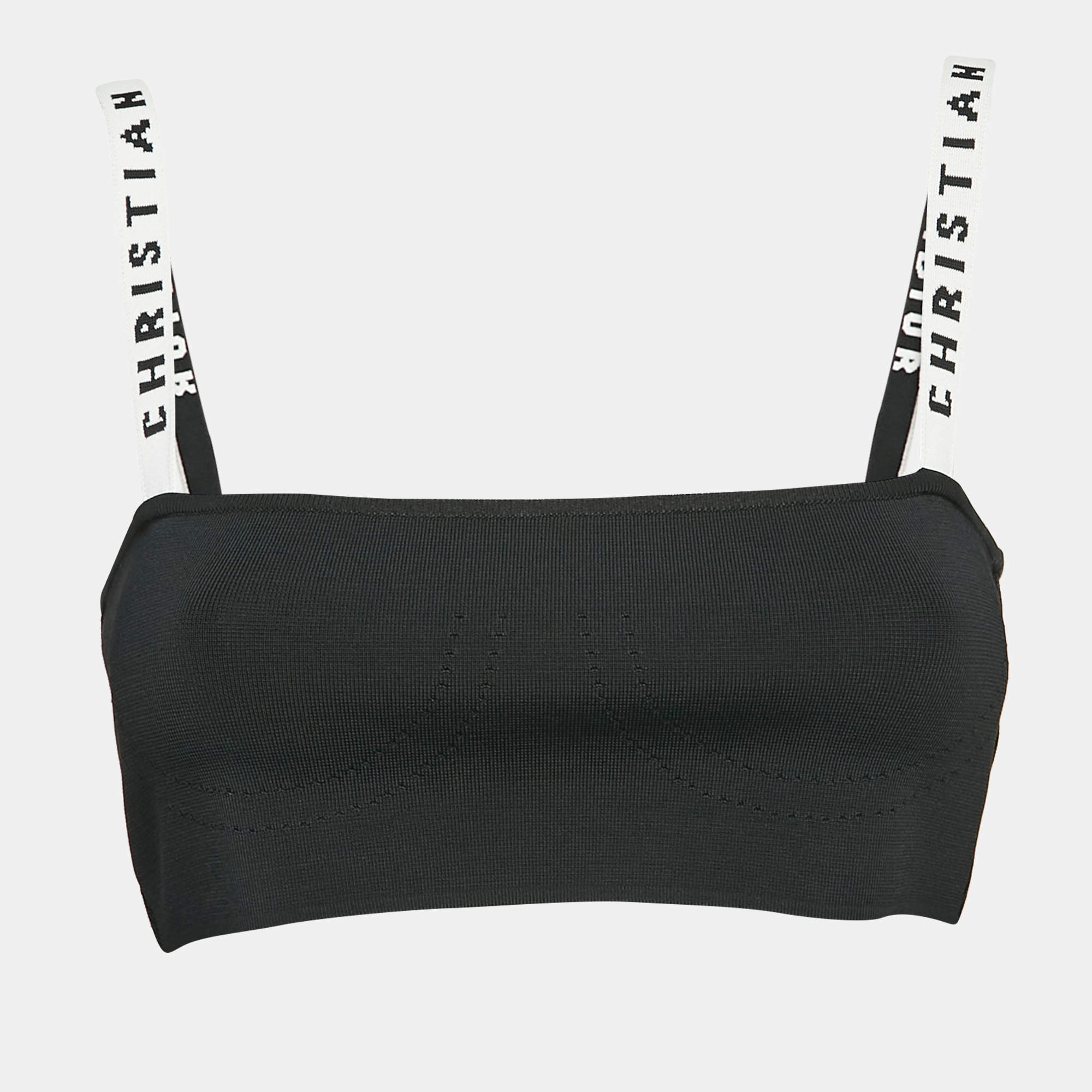 Pre Owned Dior Black Logo Band Detail Knit Bralette Top XS