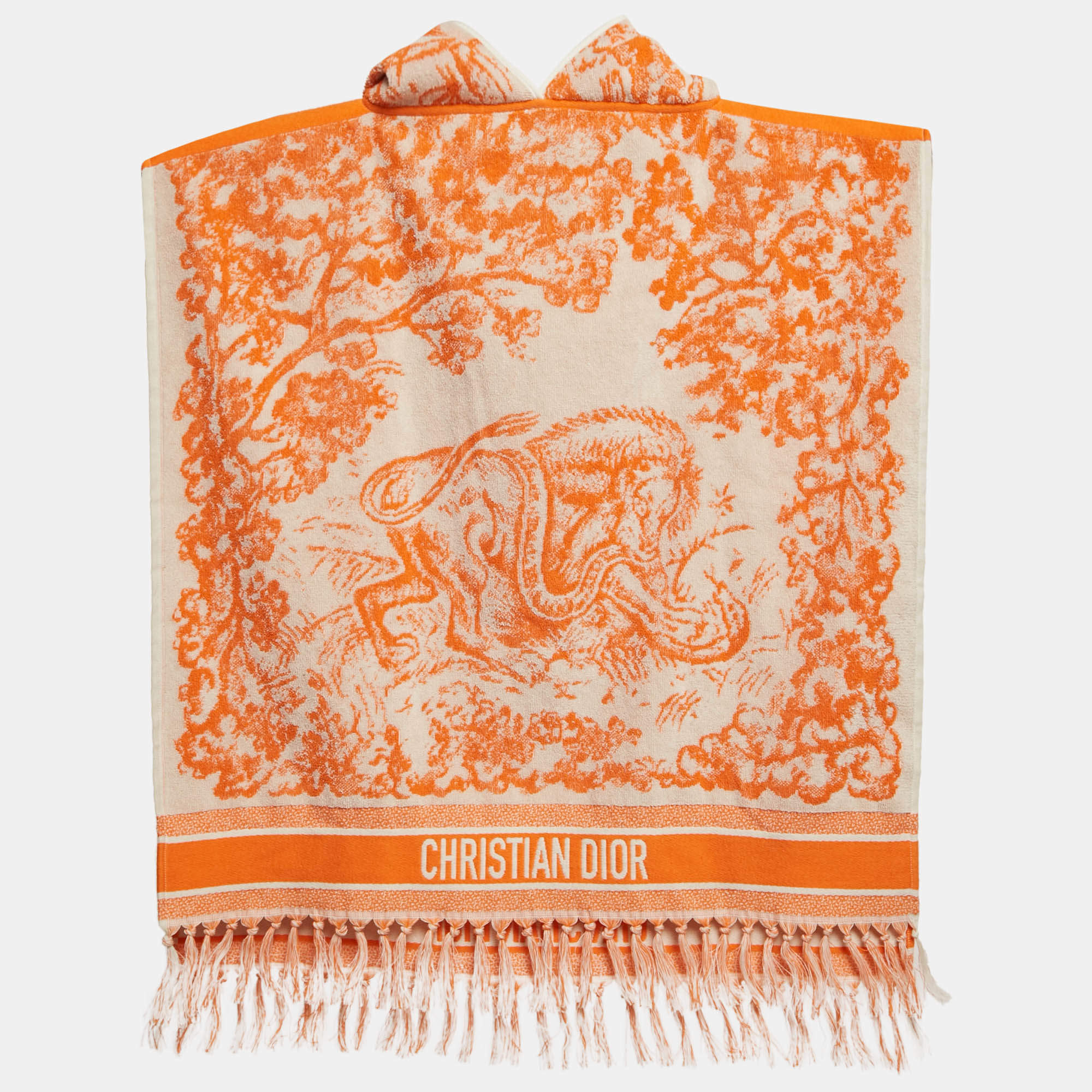 Dior White/Orange Toile de Jouy Terry Cotton Hooded Poncho One-Size