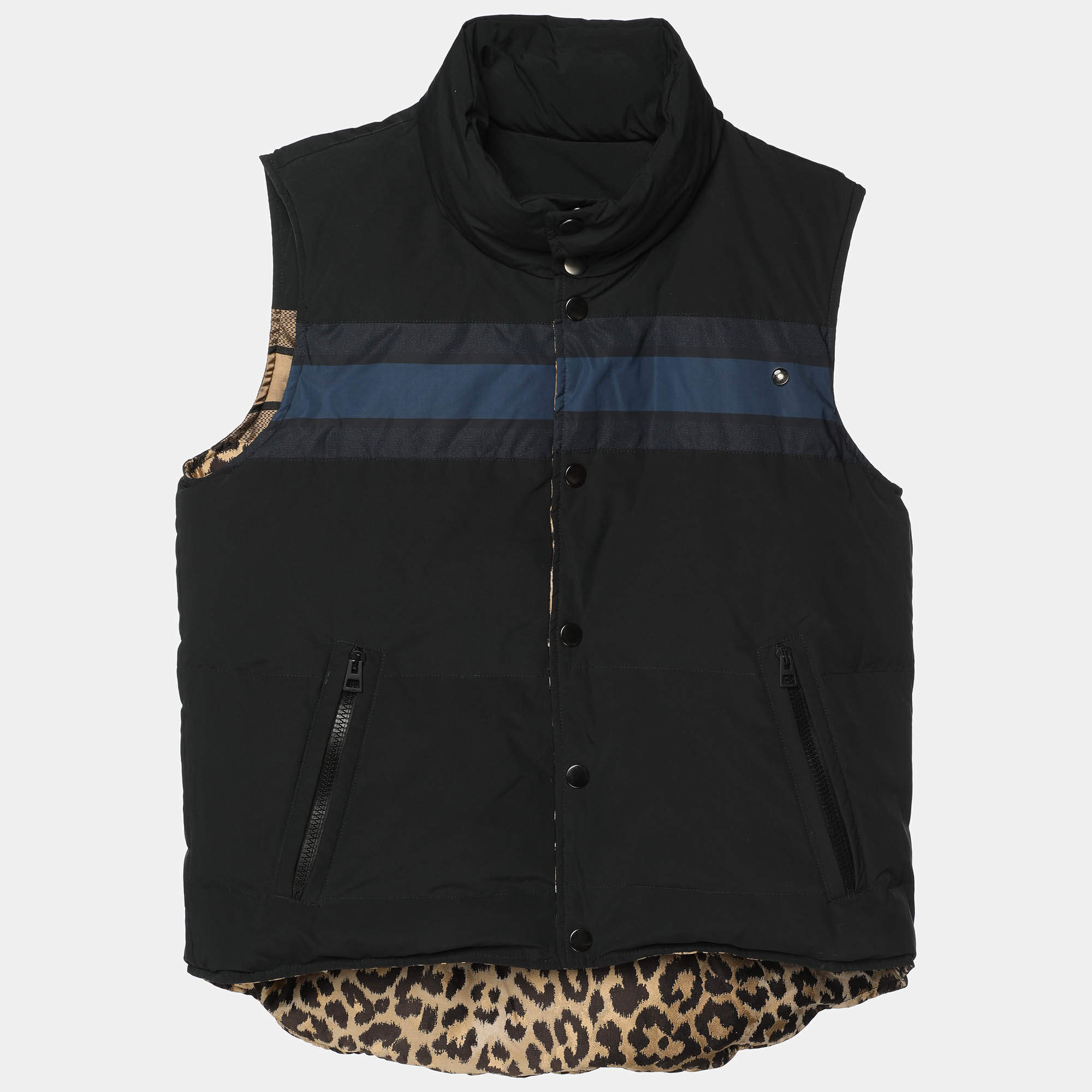 Dior Multicolor Leopard Print Polyester Sleeveless Reversible Jacket L