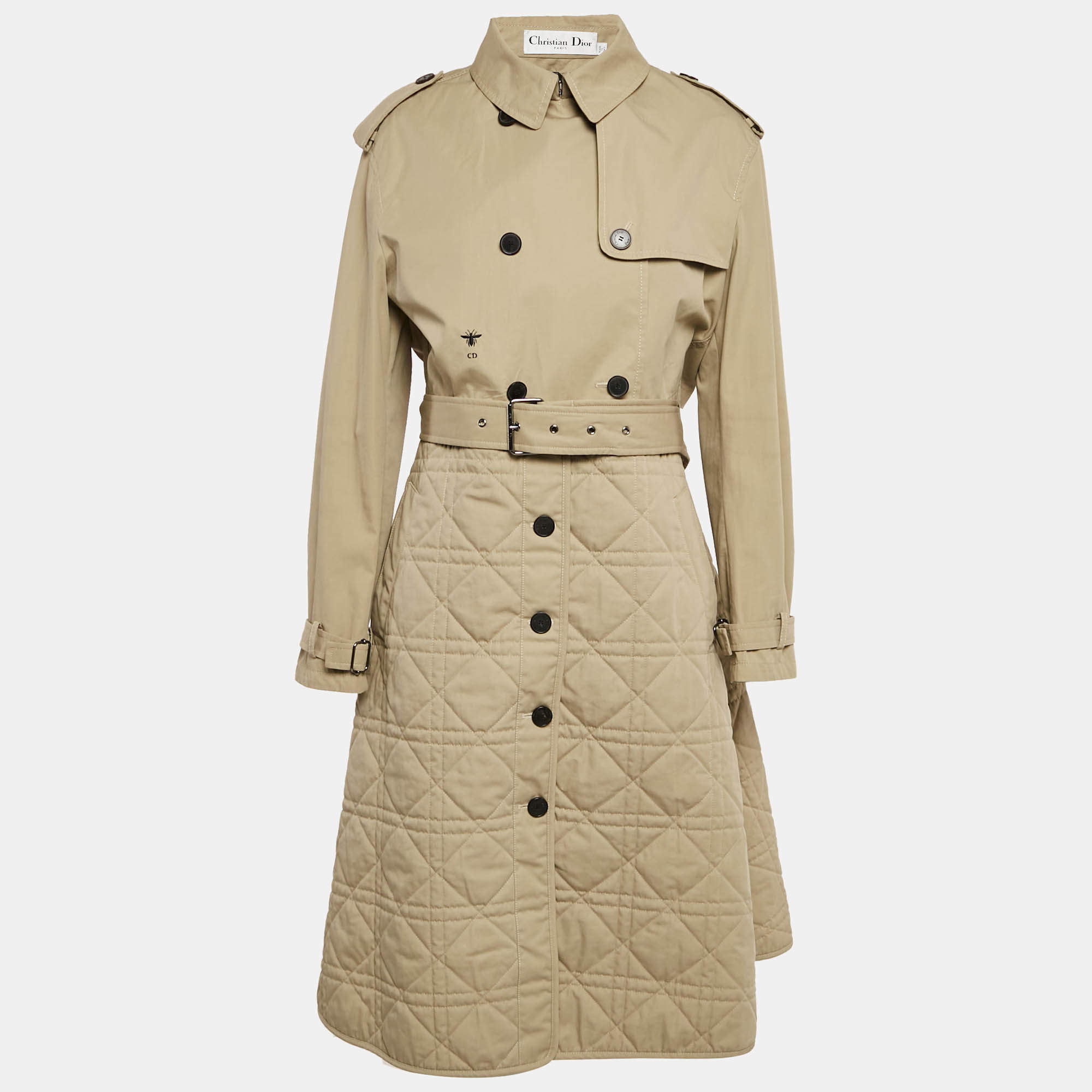 مملوكة مسبقًا Dior Beige Cotton Detachable Over Jacket Belted Cannage Coat L