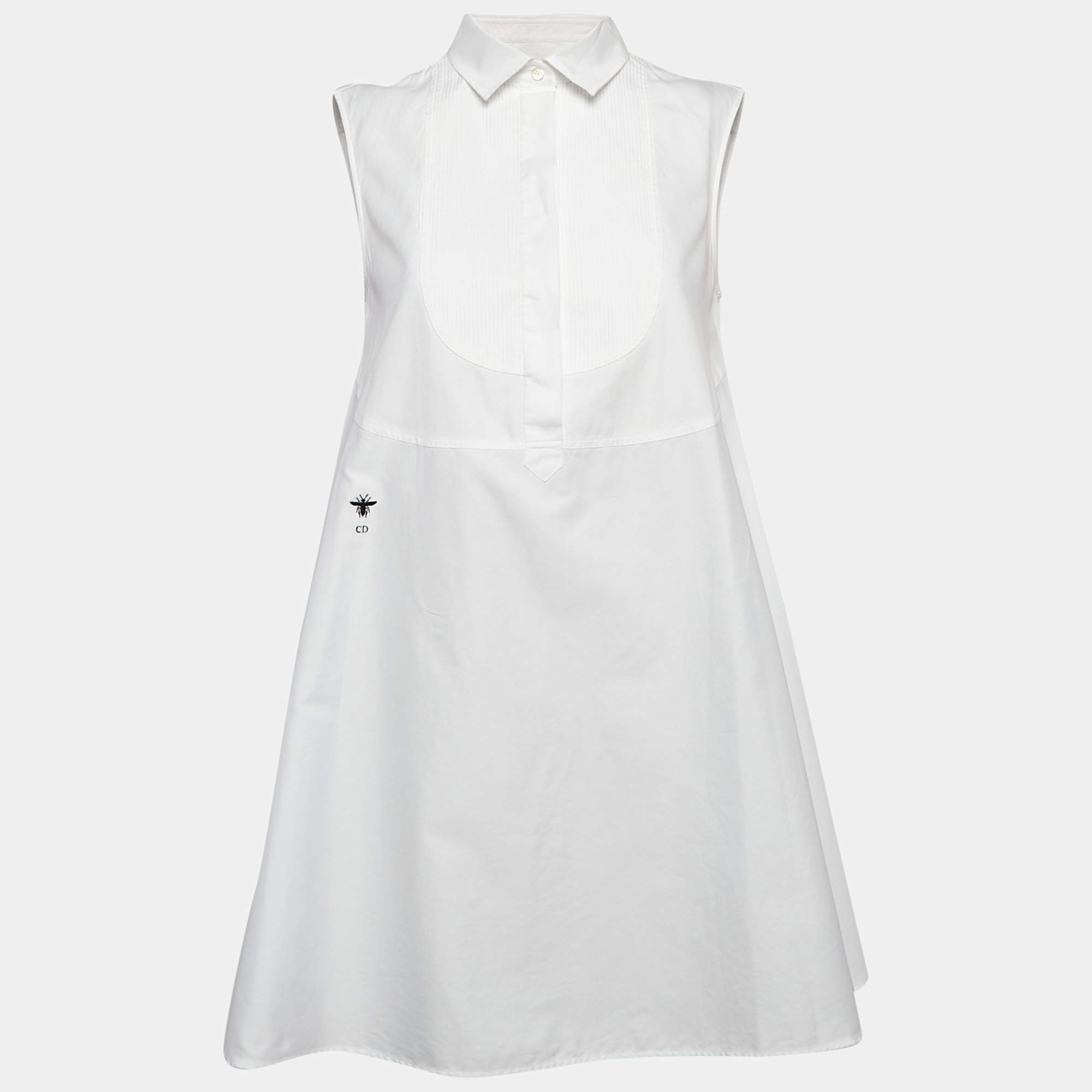 Dior White Cotton Flared Sleeveless Mini Dress S