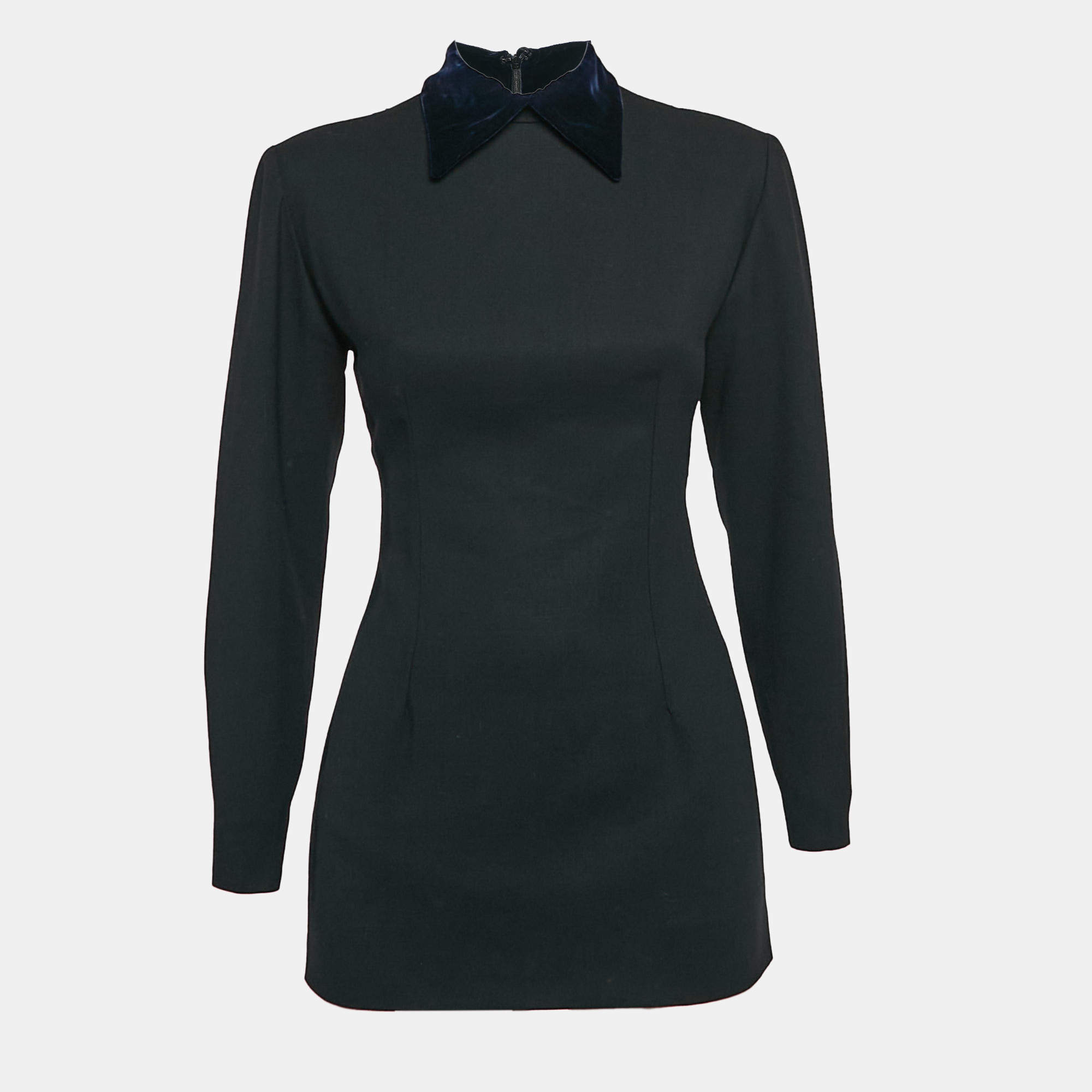 مملوكة مسبقًا Christian Dior Boutique Black Wool Velvet Collar Mini Dress S