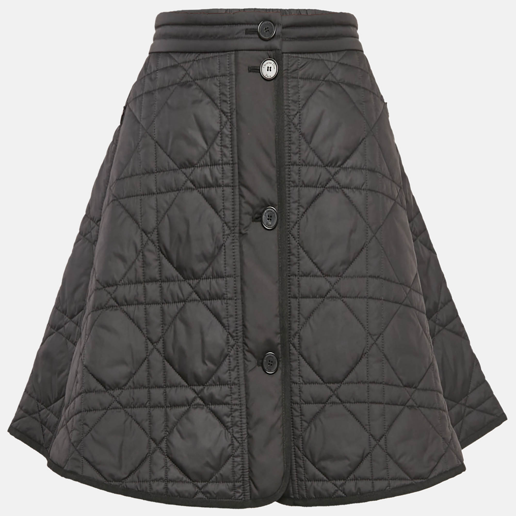 Pre Owned Christian Dior Black Synthetic Quilted A-Line Mini Skirt M