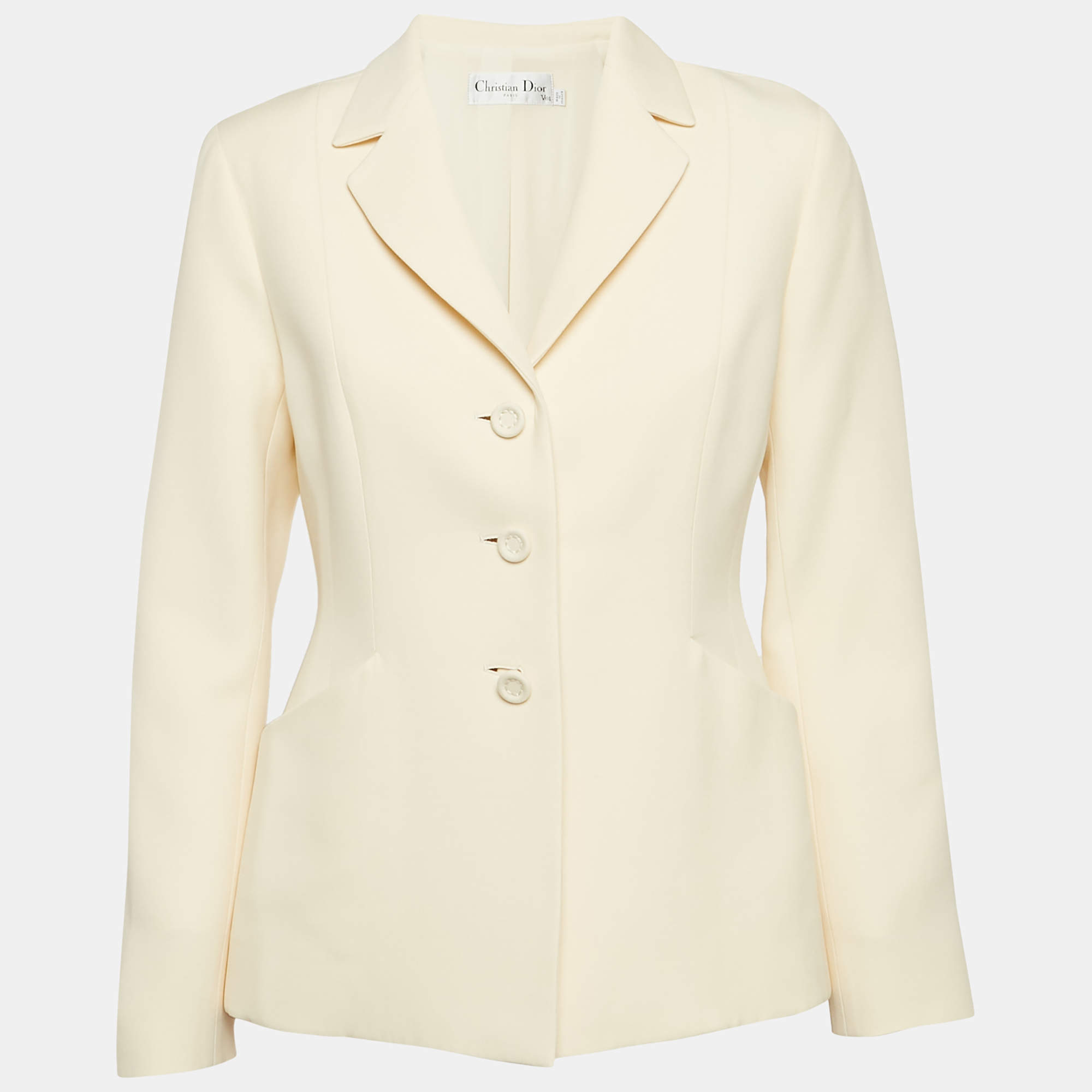 Pre Owned Christian Dior Cream Wool Blend Single Breasted Blazer M