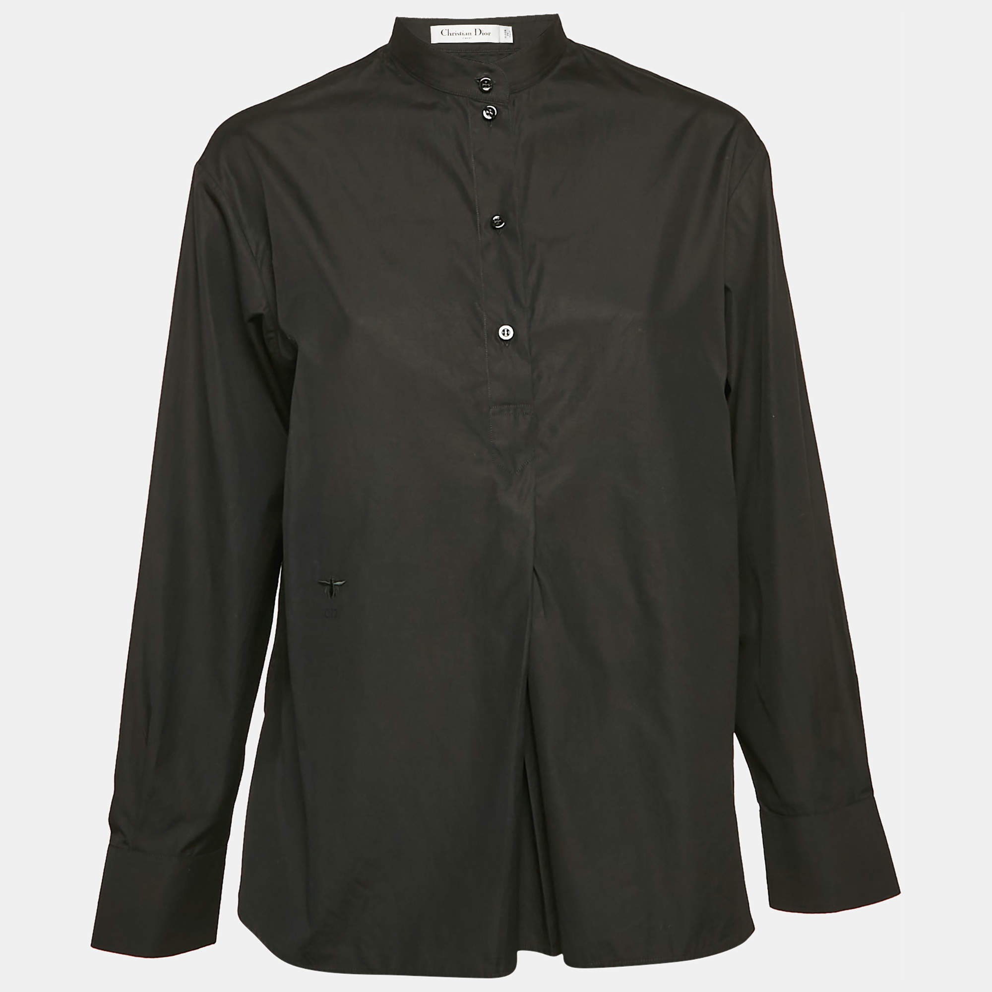 مملوكة مسبقًا Christian Dior Black Cotton Pleated Half Placket Blouse M