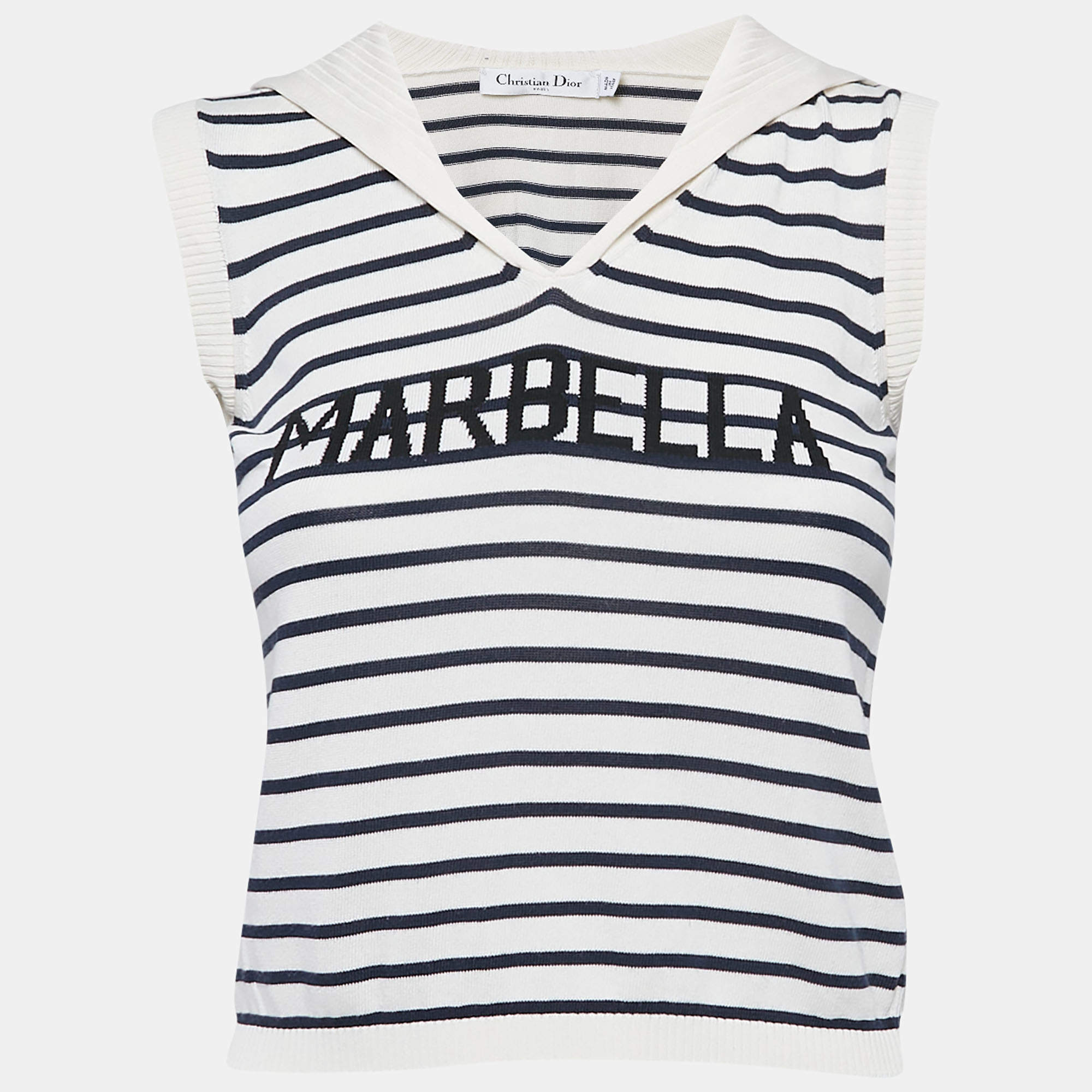 Dior White Striped Marbela Silk Knit Sleeveless Top S