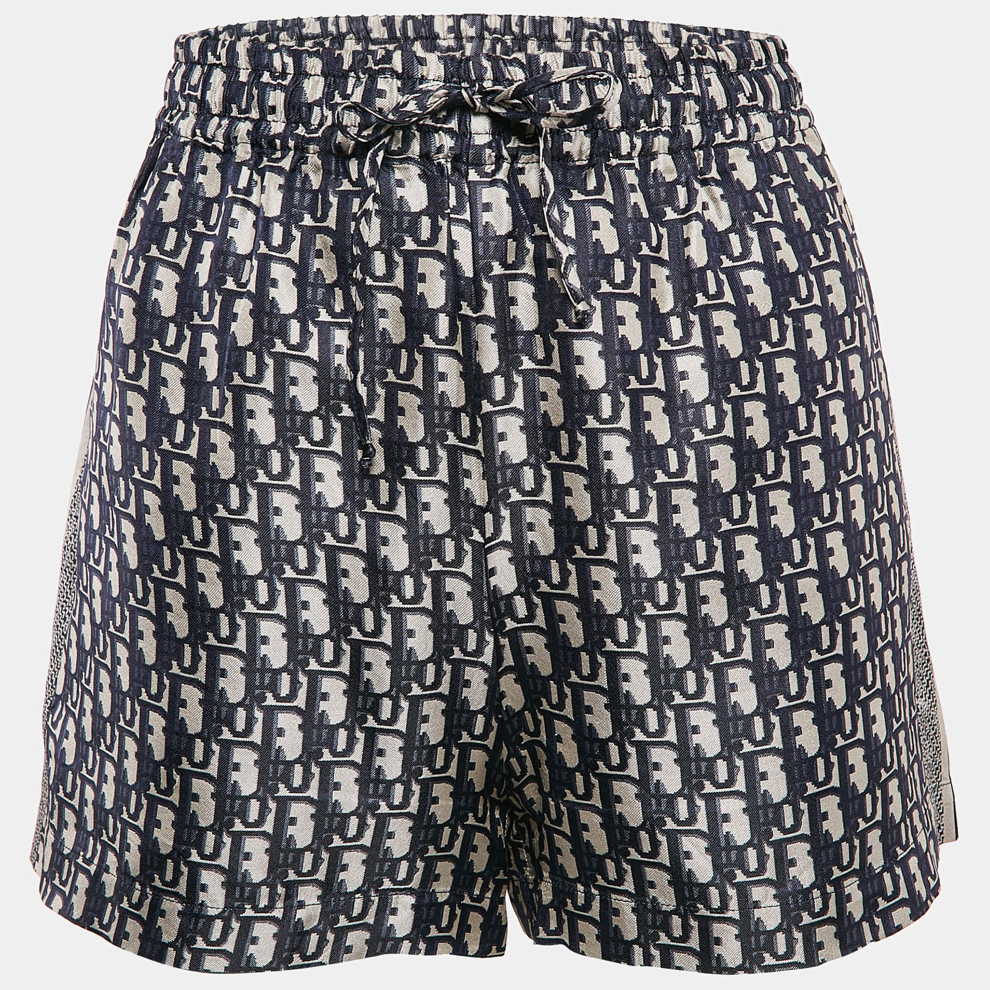 Pre Owned Christian Dior Blue Oblique Silk Shorts M