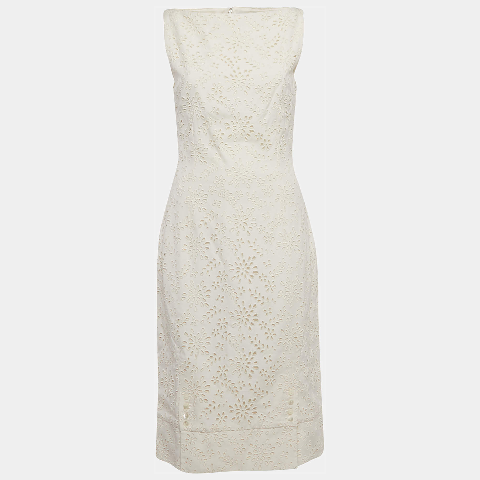 Christian Dior Ivory Broderie Anglaise Crepe Sleeveless Shift Dress L