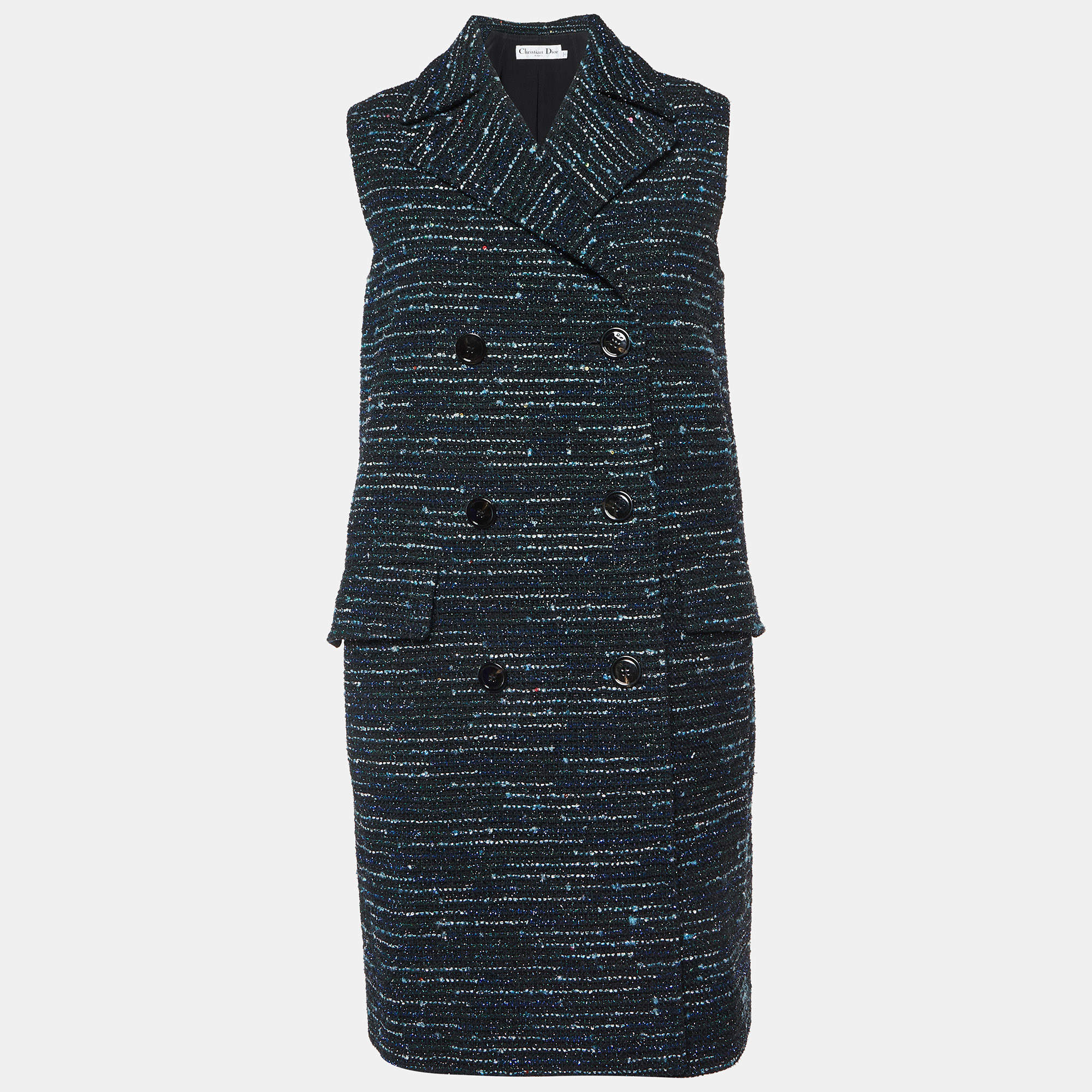 Pre Owned Dior Black Tweed Vest Coat M